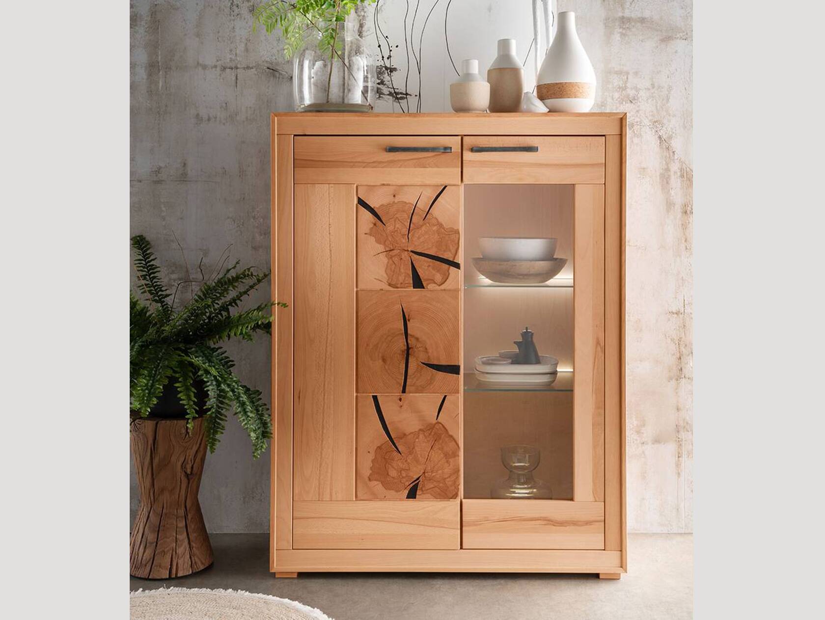 PASSERO Highboard I-R, Material Massivholz, Kernbuche geölt 