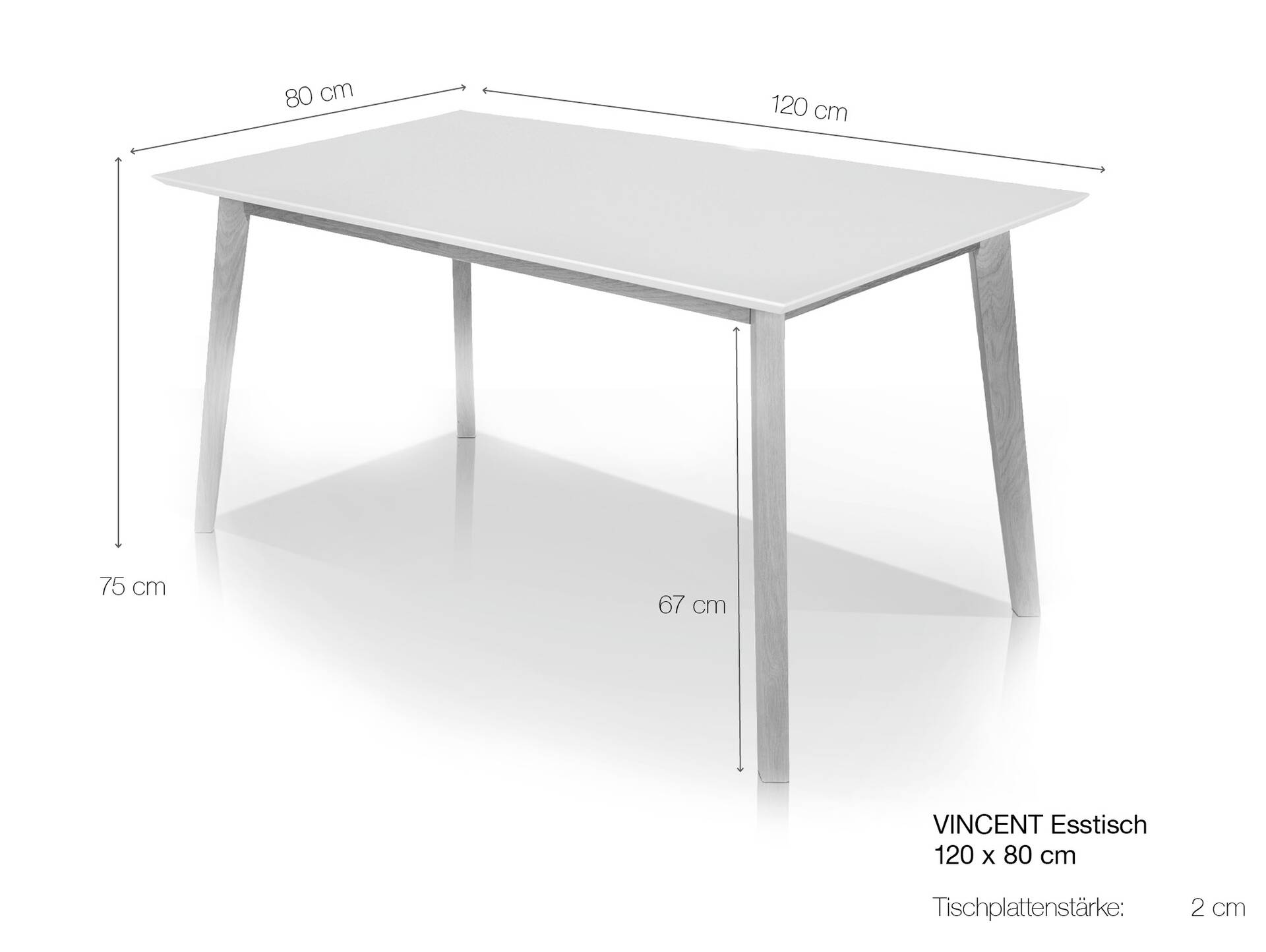 VINCENT Esstisch, Material Massivholz 120 x 80 cm | Eiche