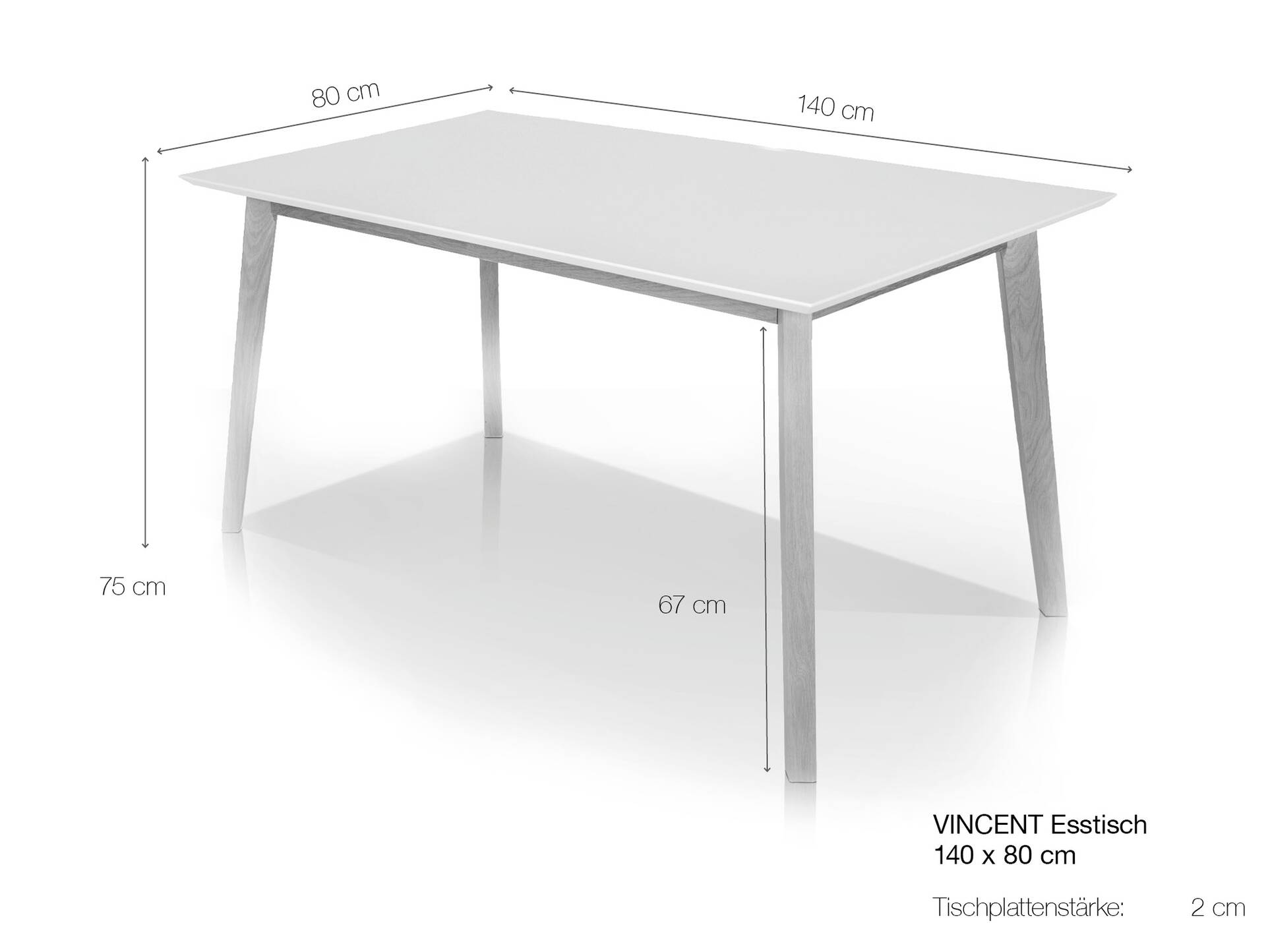 VINCENT Esstisch, Material Massivholz 140 x 80 cm | Eiche