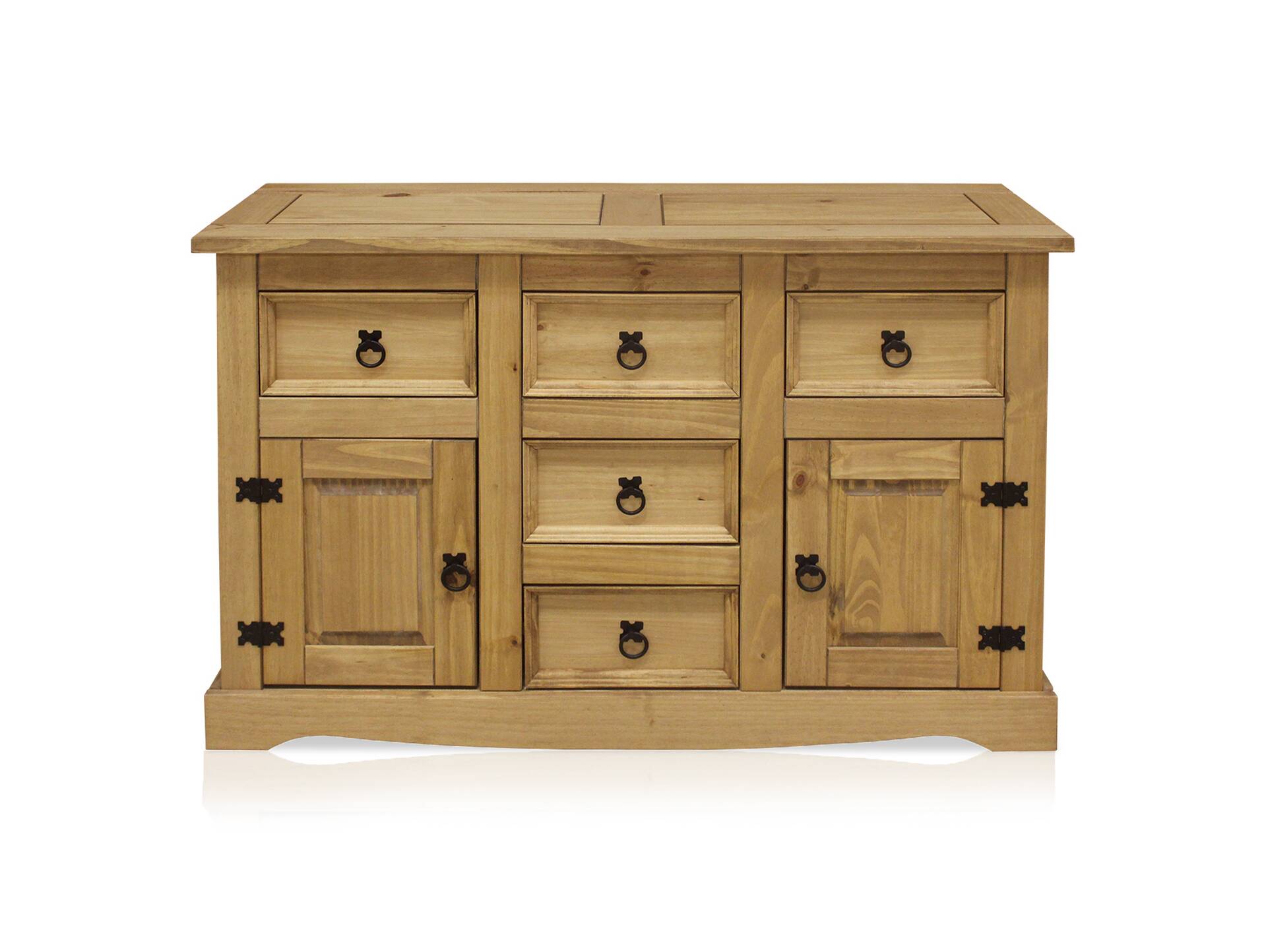 CORTON Kommode 2 Türen + 5 Schubkästen, Material Massivholz, Kiefer honigfarbig gewachst 