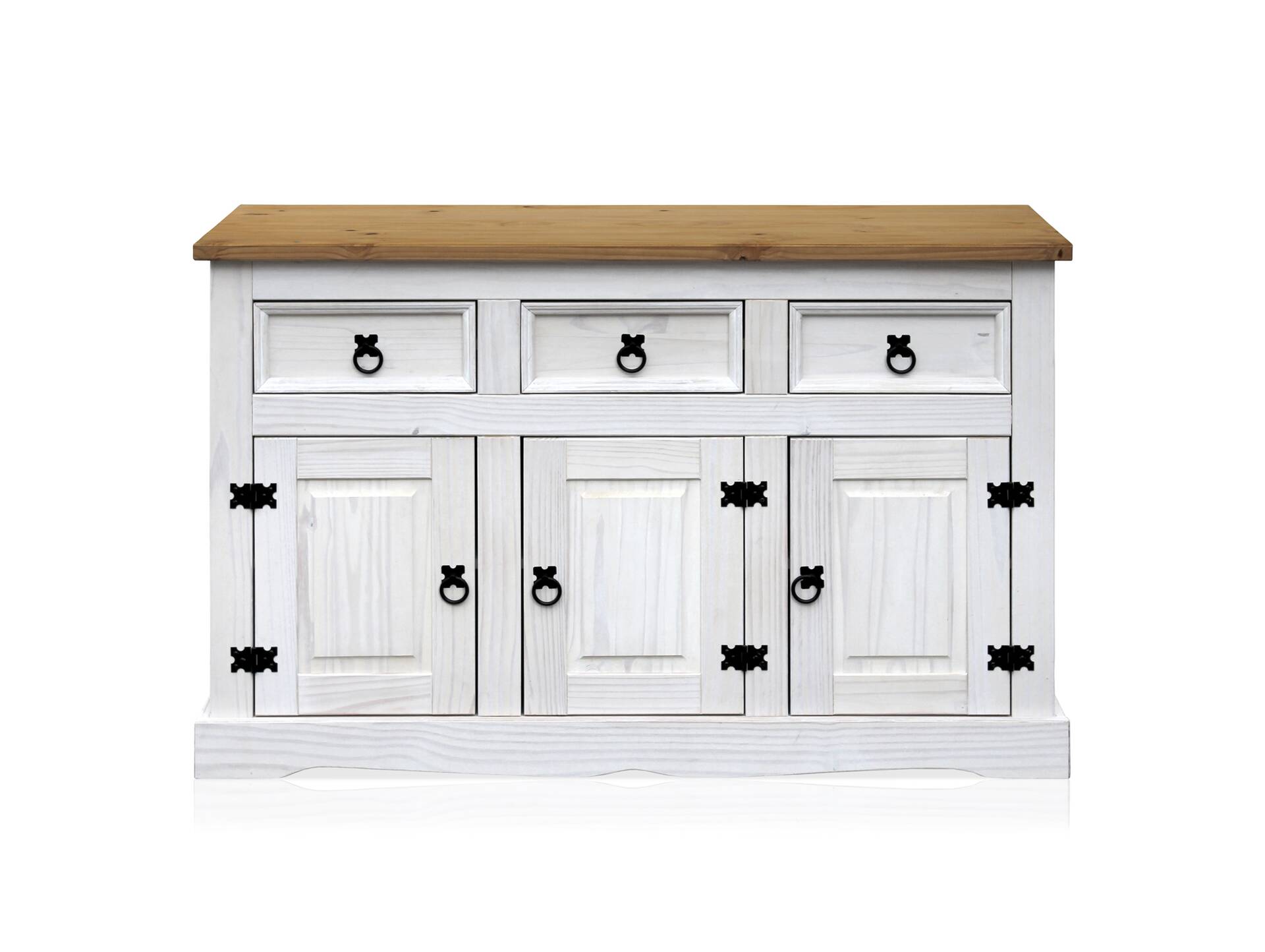 CORTON Sideboard, Material Massivholz, Kiefer gewachst Weiß/Honigfarbig