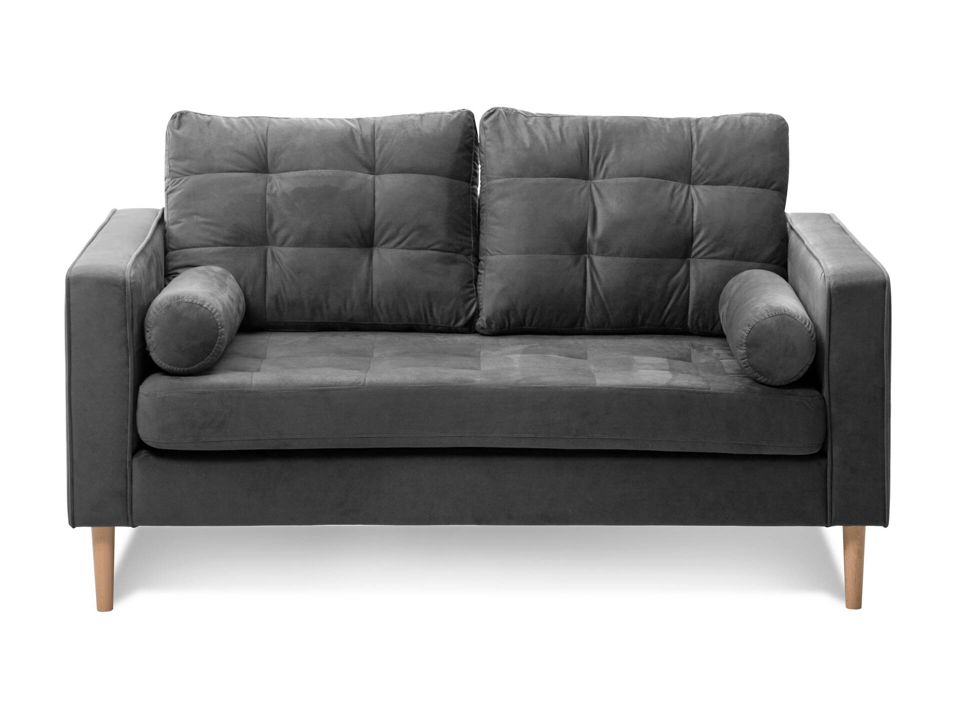 GLAMMI 2-Sitzer Sofa mit Samtbezug, Füße Buche massiv Grau