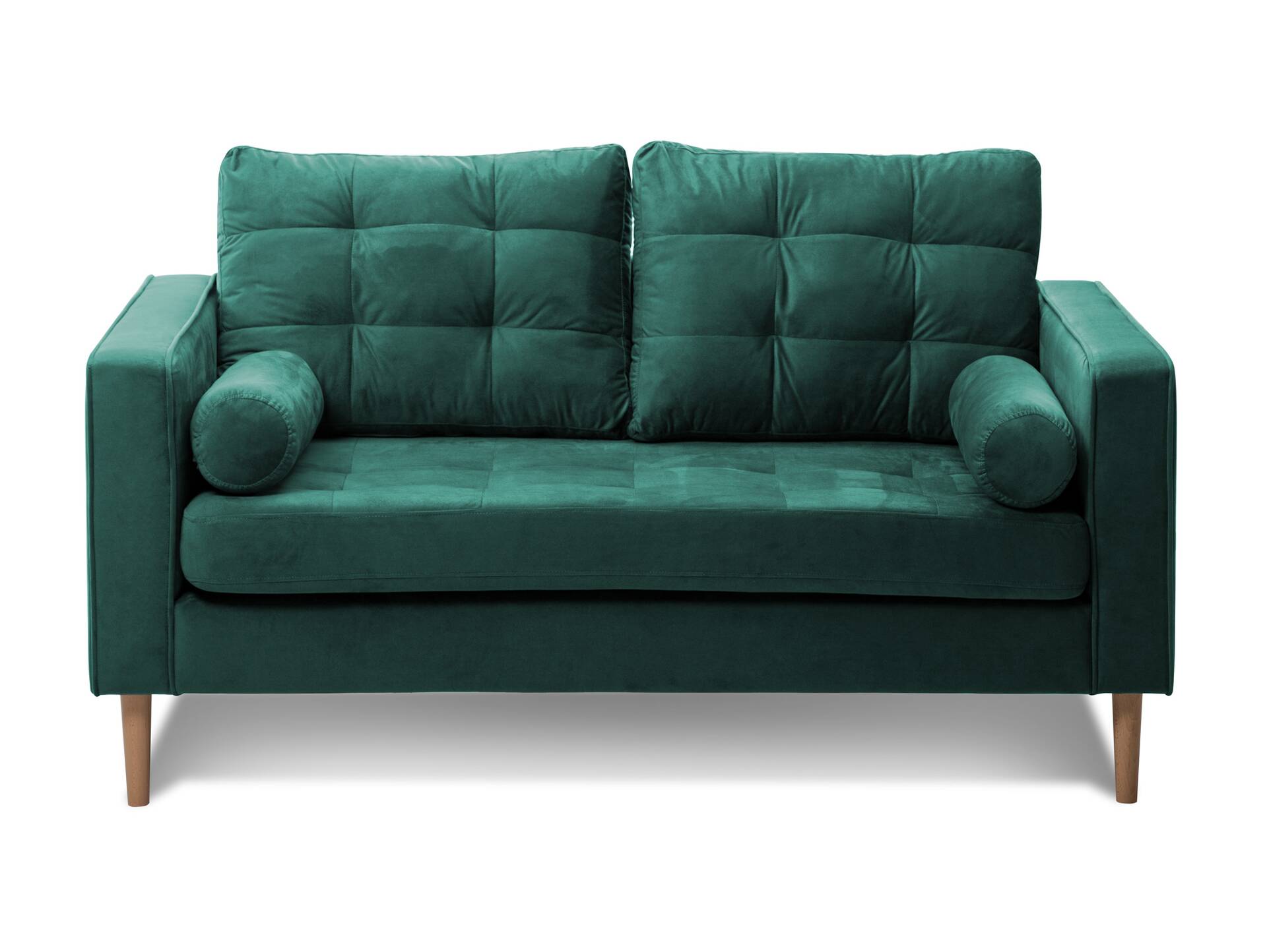 GLAMMI 2-Sitzer Sofa mit Samtbezug, Füße Buche massiv Dunkelgrün