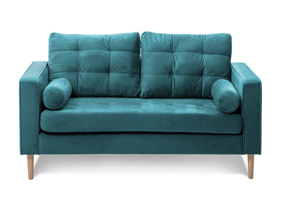 GLAMMI 2-Sitzer Sofa mit Samtbezug, Füße Buche massiv Petrol