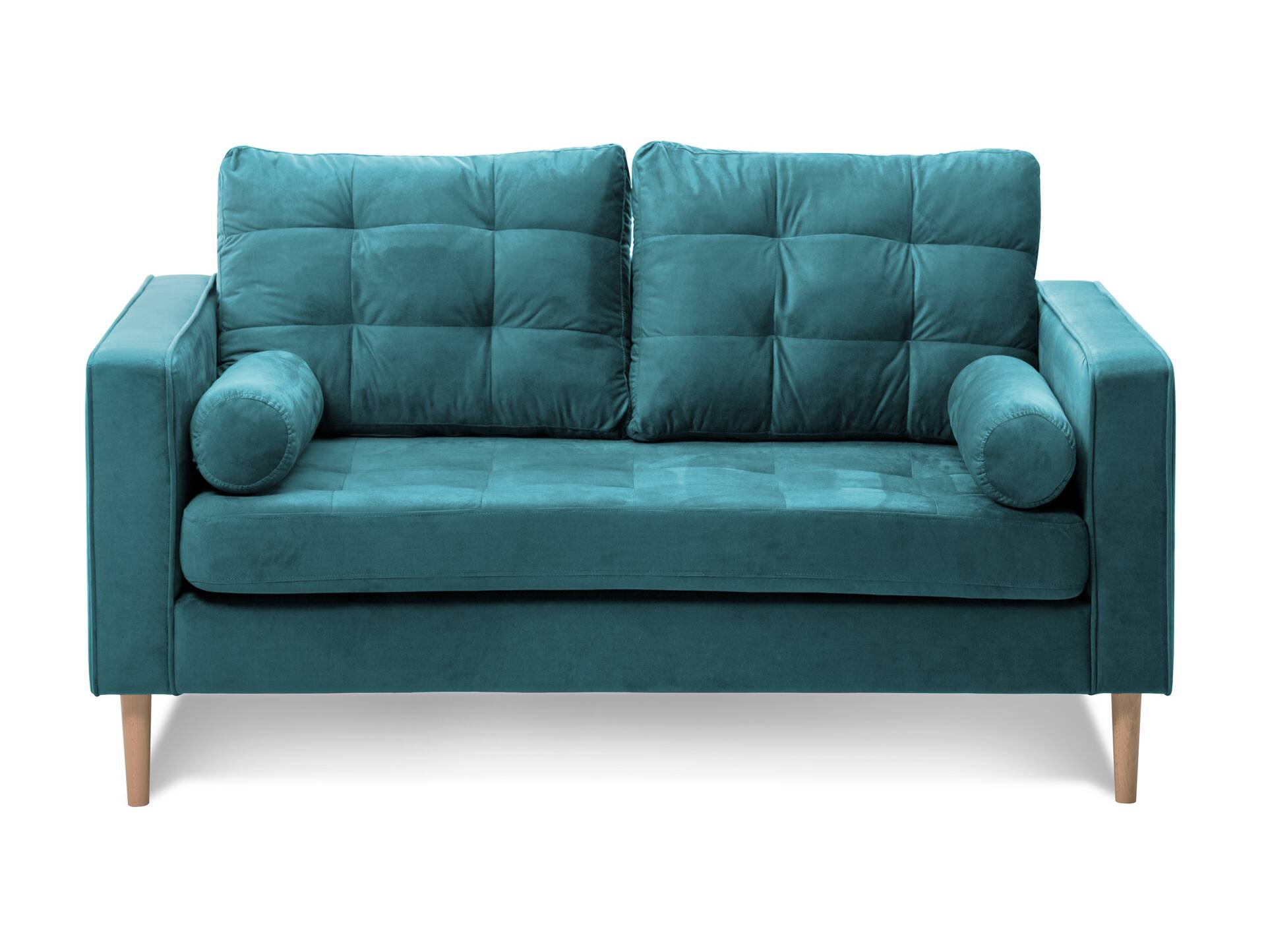 GLAMMI 2-Sitzer Sofa mit Samtbezug, Füße Buche massiv Petrol