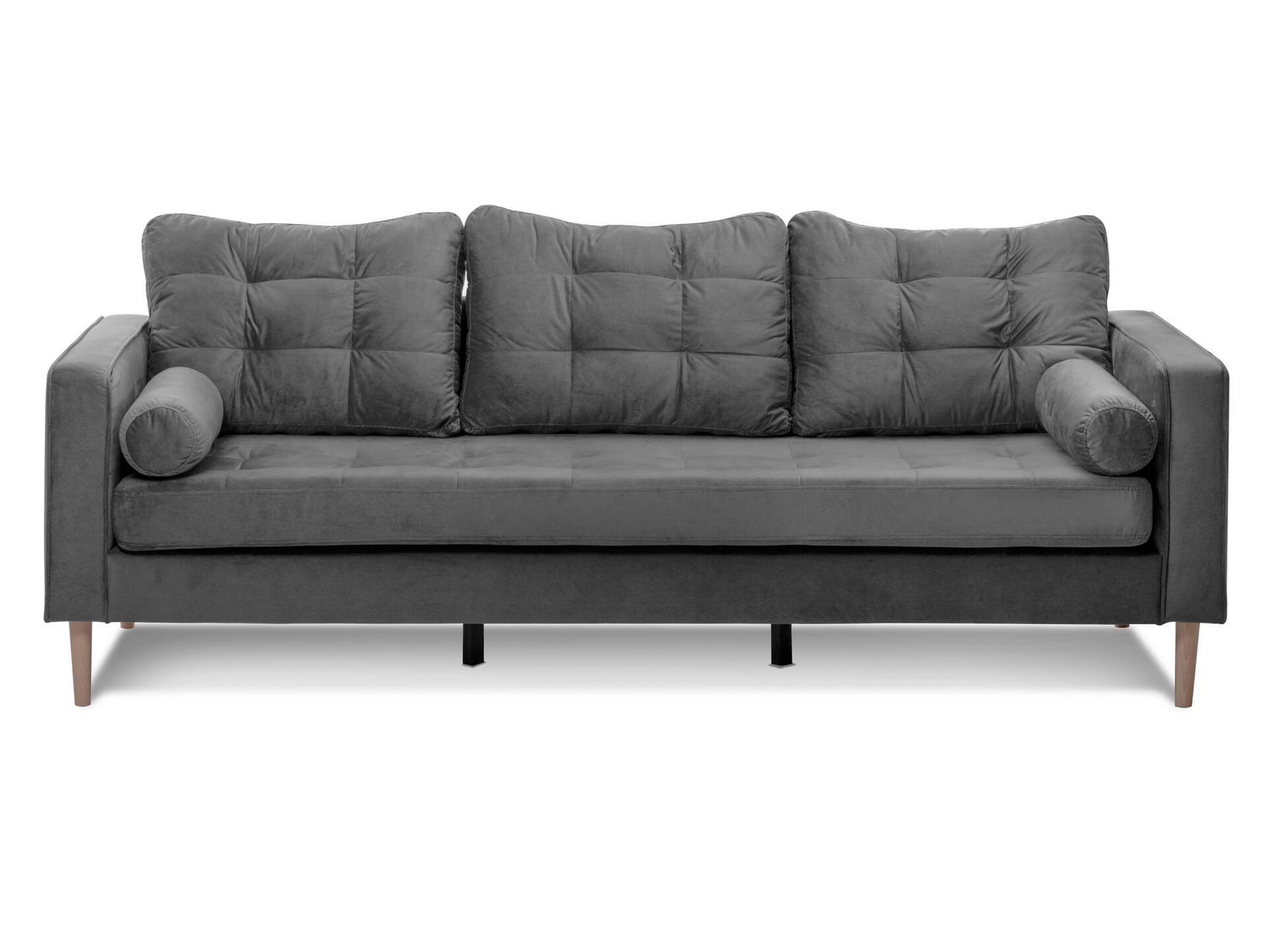 GLAMMI 3-Sitzer Sofa mit Samtbezug, Füße Buche massiv Grau