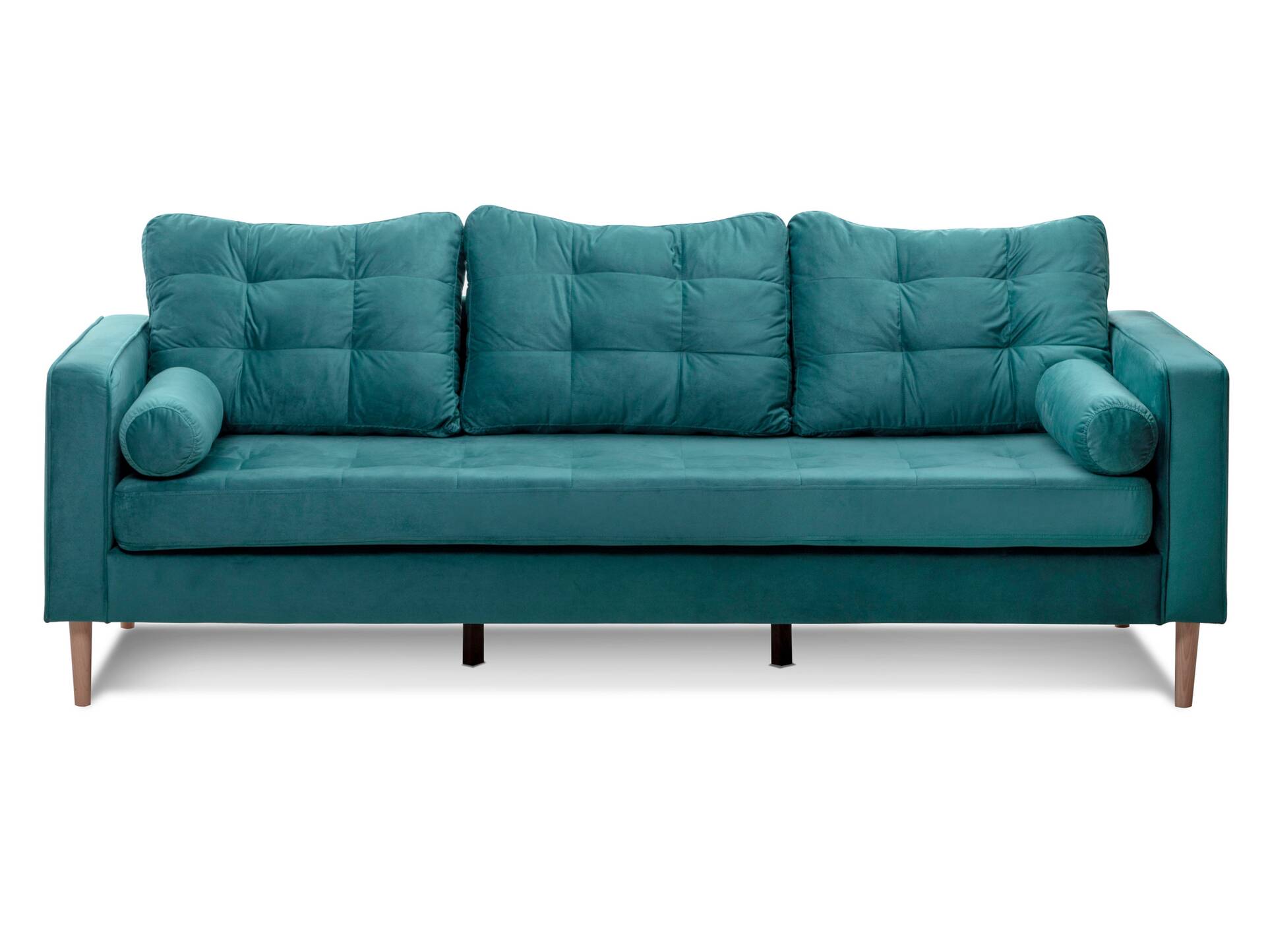 GLAMMI 3-Sitzer Sofa mit Samtbezug, Füße Buche massiv Petrol