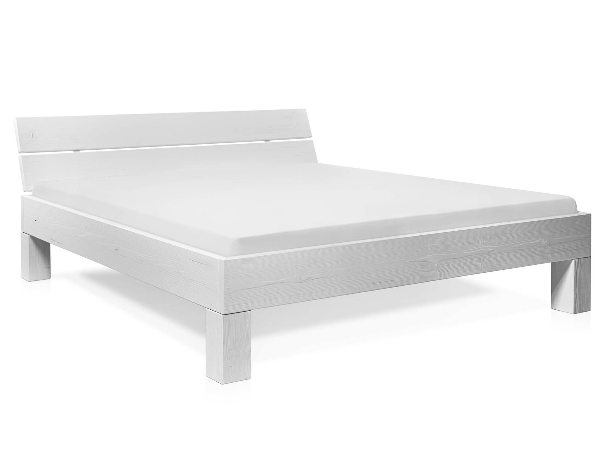 LUKY 4-Fuß-Massivholzbett mit Kopfteil, Fichte weiss 90 x 200 cm