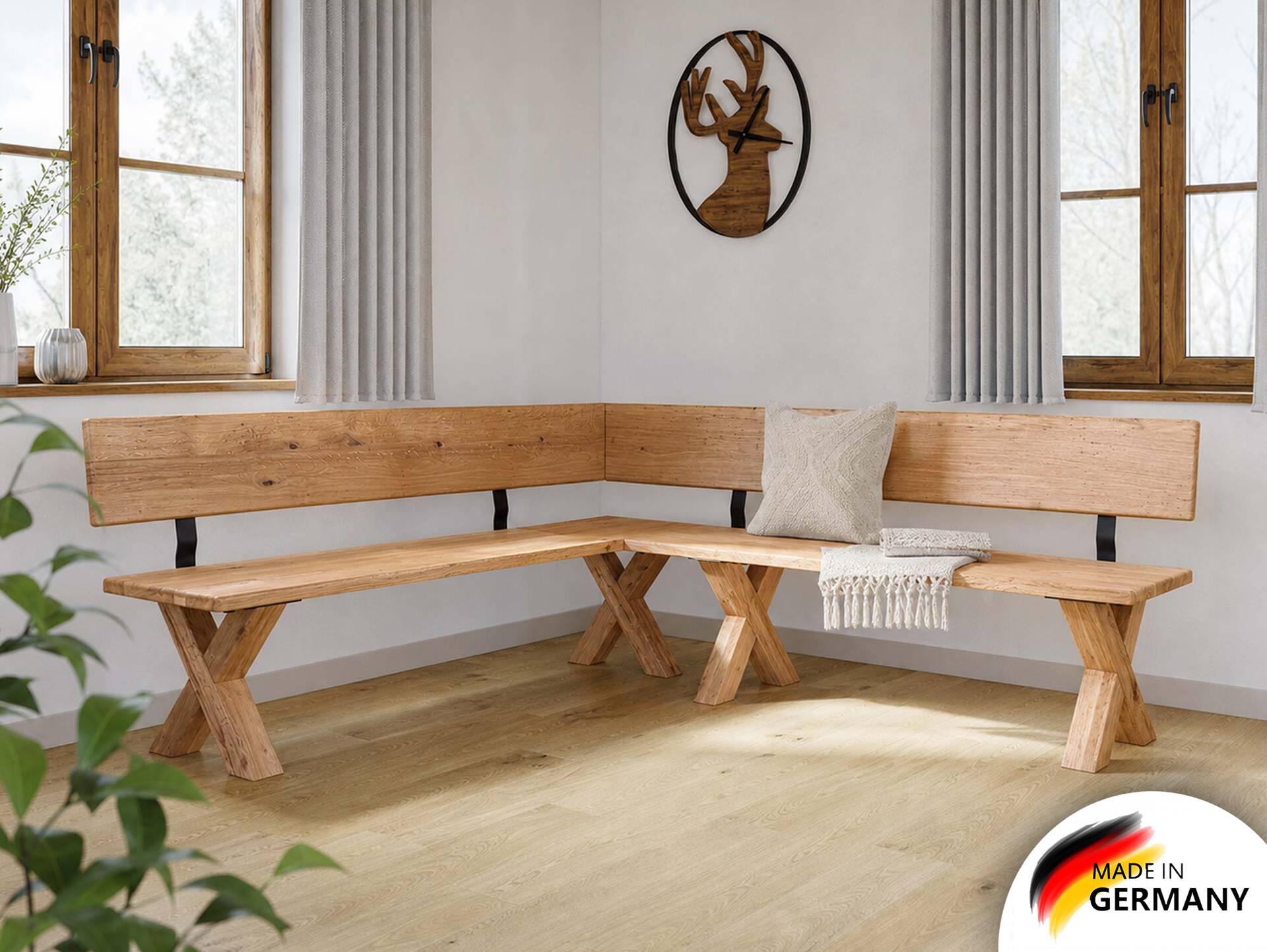 TIROL Eckbank nach Maß, Eiche-Altholz, Material Massivholz/X-Fuß Holz 