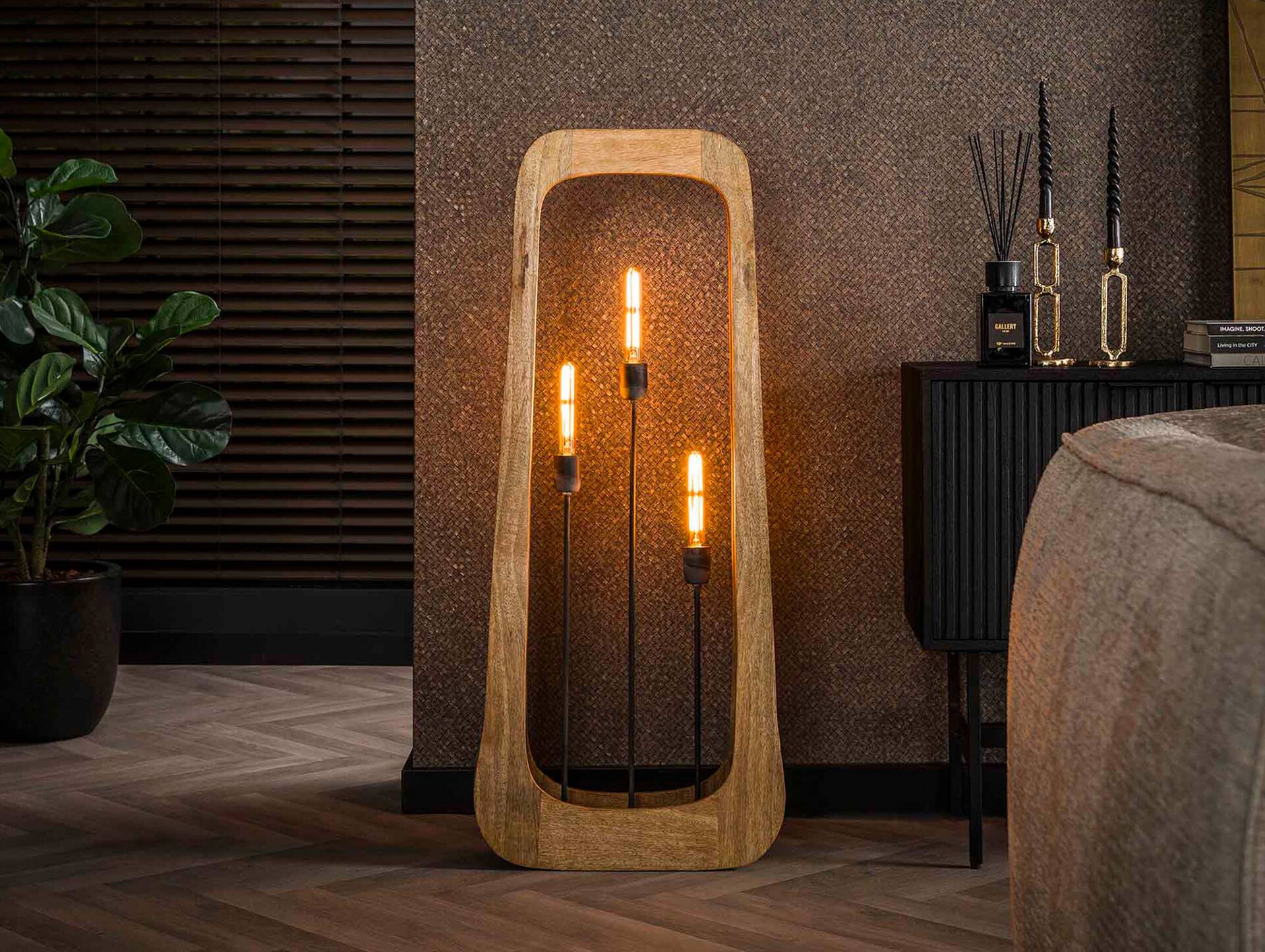 JURIA Stehlampe, 3-flammig, Material Massivholz, Mango 