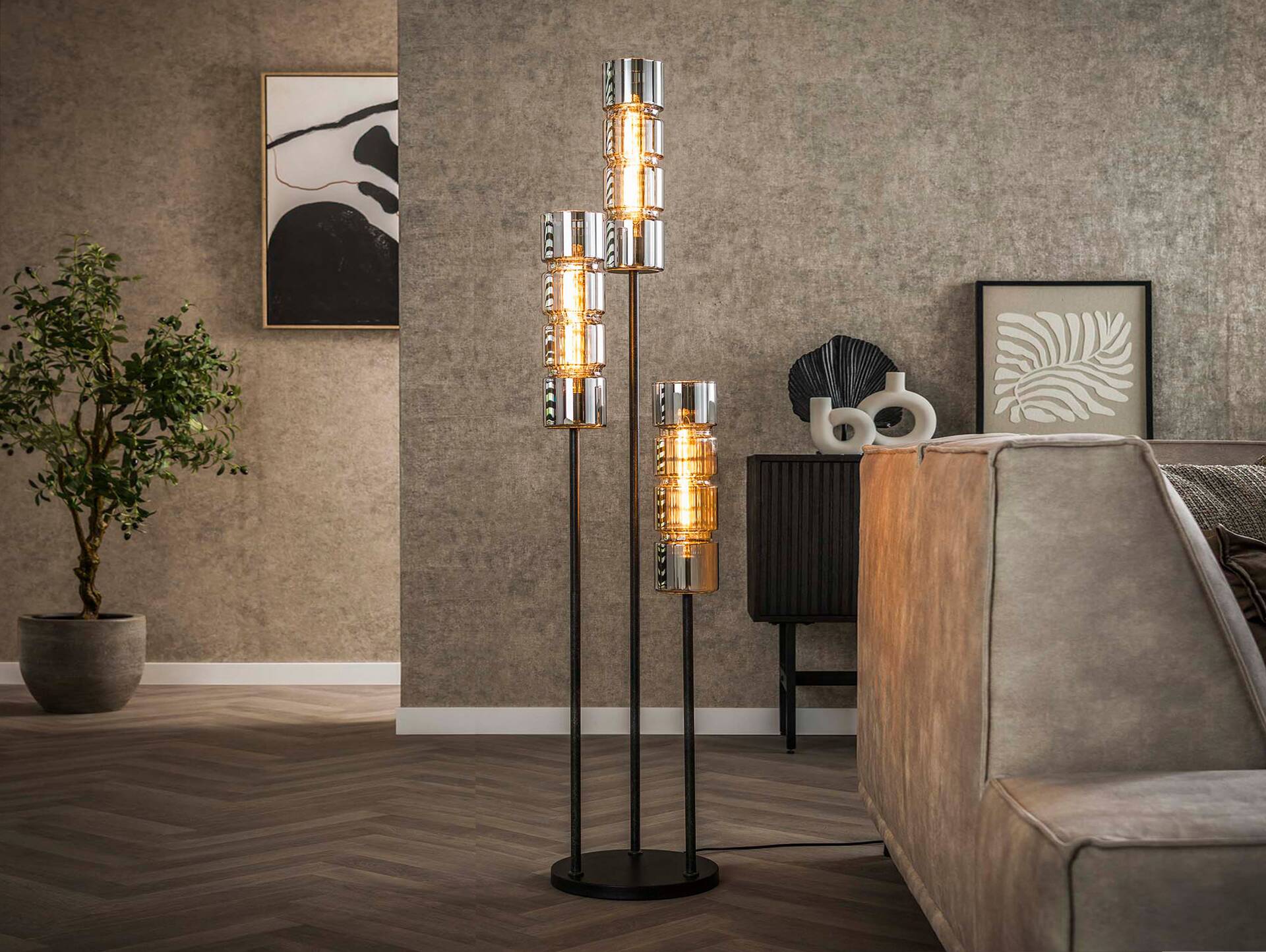CORVIN Stehlampe, 3-flammig, Material Metall, Glas chromfarbig 