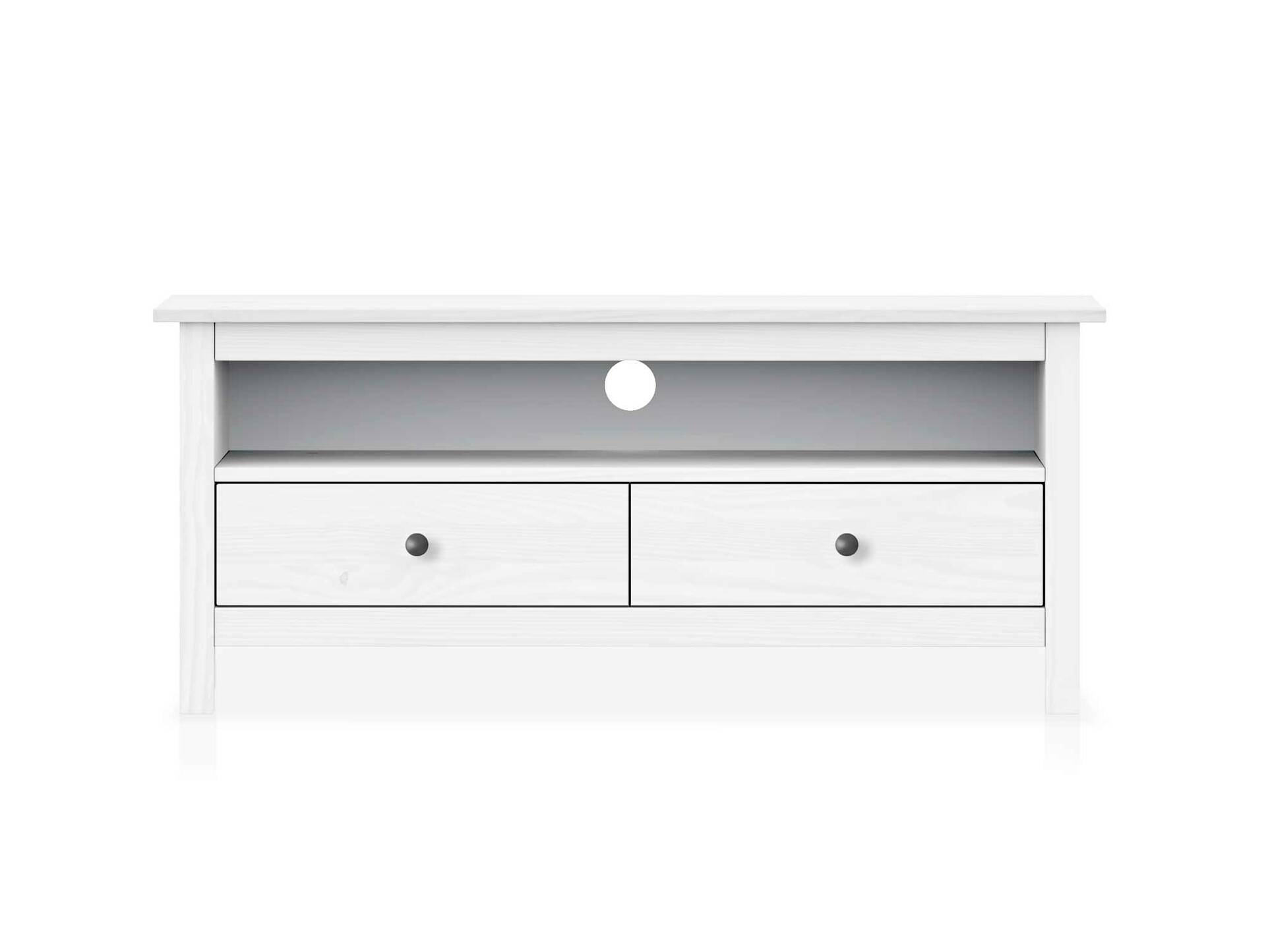 TOBINO Lowboard/TV-Board, Material Massivholz, Kiefer Kiefer weiss | Metall