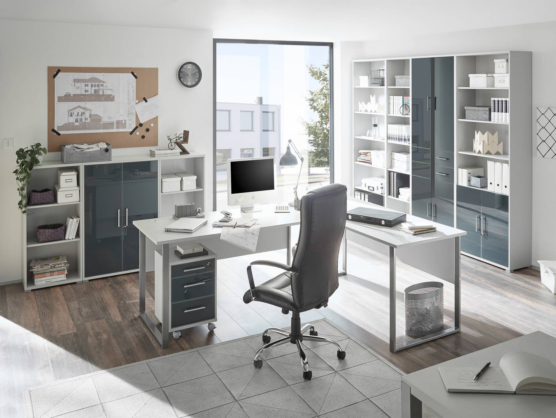 OFFICE DELUXE Büroschrank/Regal, Material Dekorspanplatte/_Glas, grau/graphit lackiert 