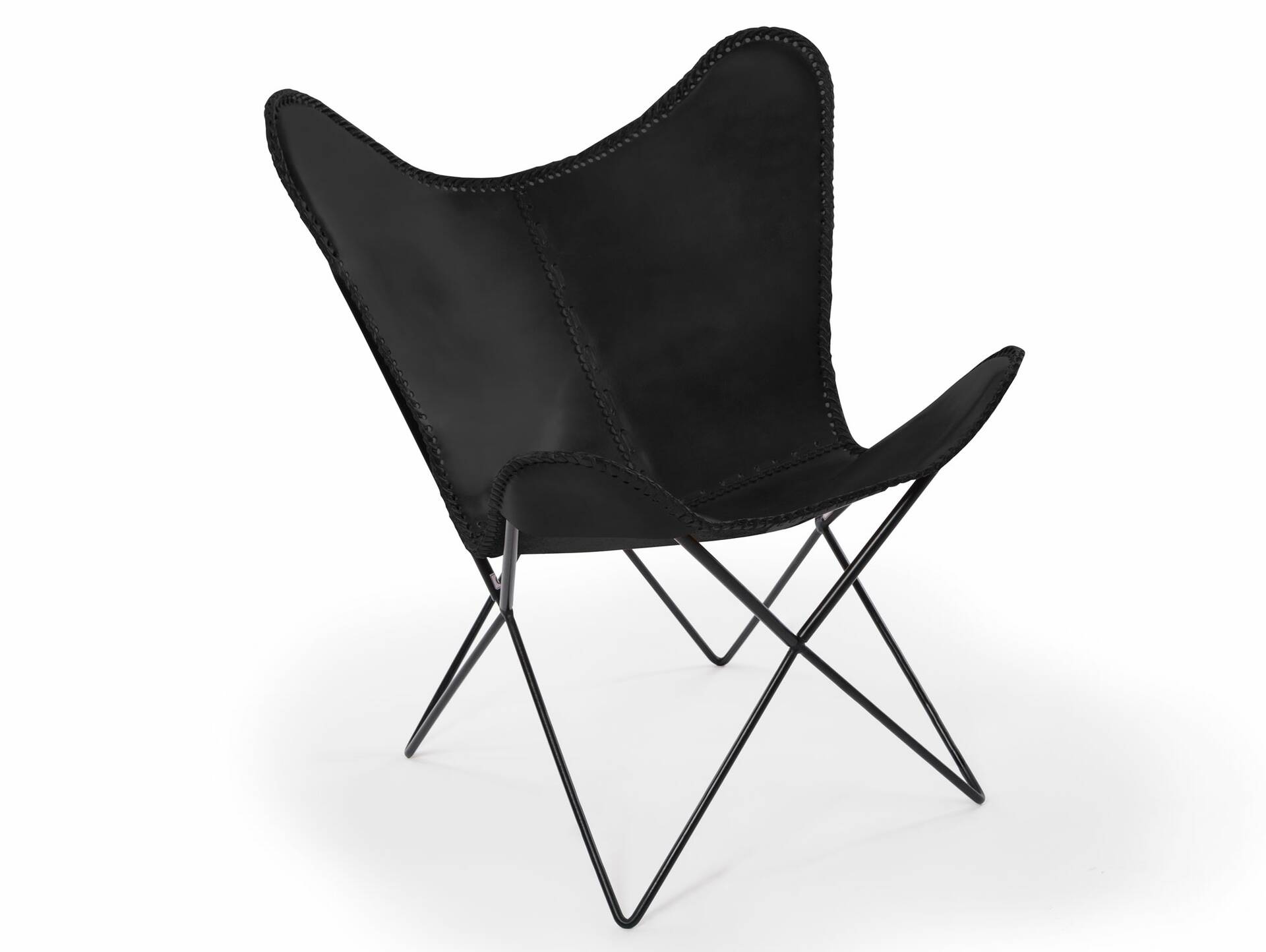 HAILEY Sessel Butterfly, Material Echtleder / Metall schwarz schwarz