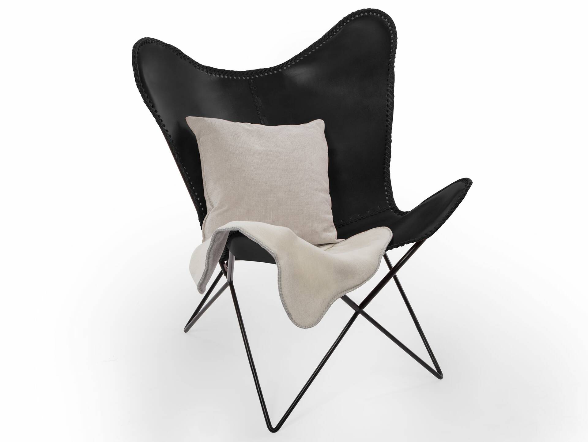 HAILEY Sessel Butterfly, Material Echtleder / Metall schwarz 