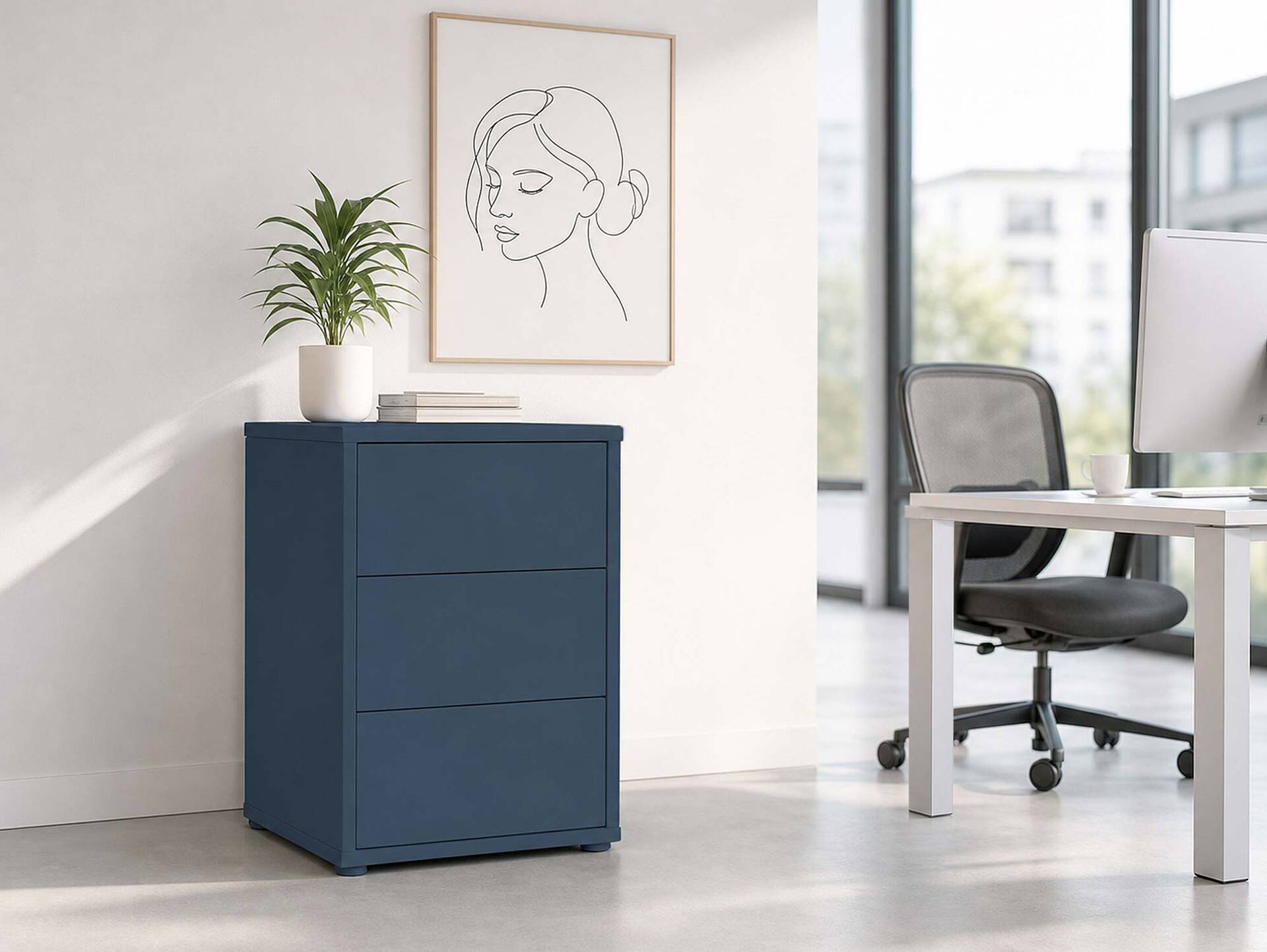 ADIAGO Bürocontainer/Nachtkommode mit 3 Schubkästen, Material Dekorspanplatte Dunkelblau