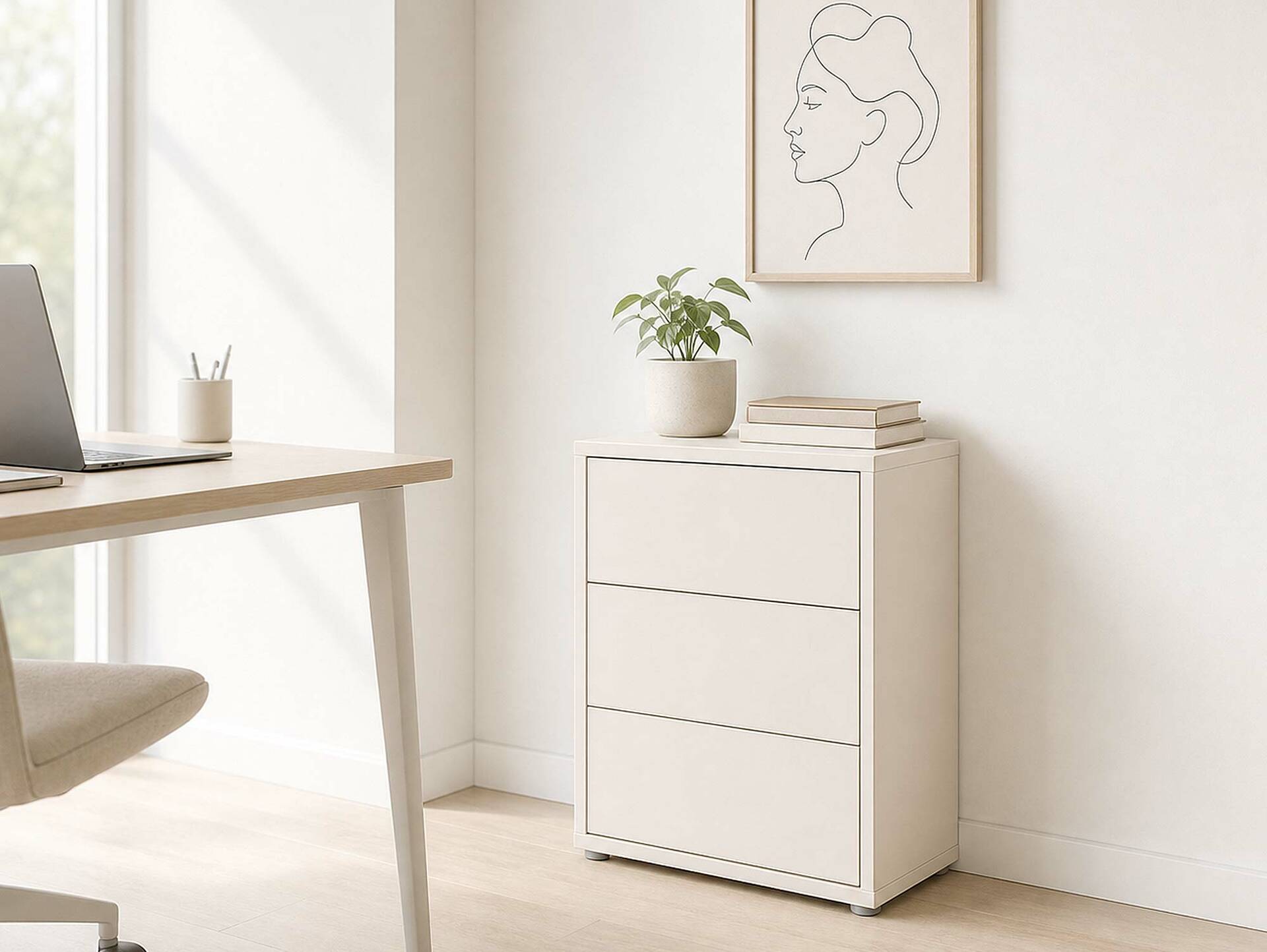 ADIAGO Bürocontainer/Nachtkommode mit 3 Schubkästen, Material Dekorspanplatte Sand