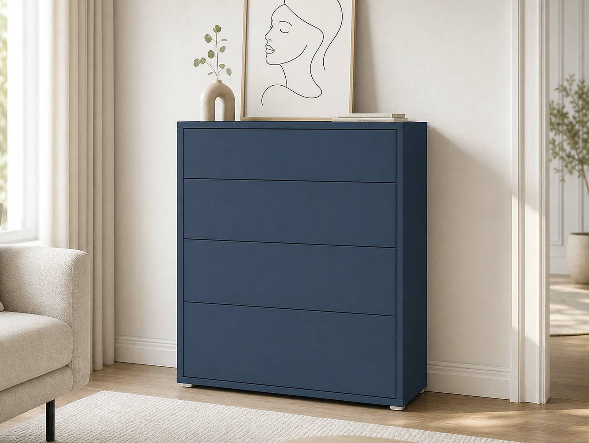 ADIAGO Kommode mit 4 Schubkästen, Material Dekorspanplatte Dunkelblau