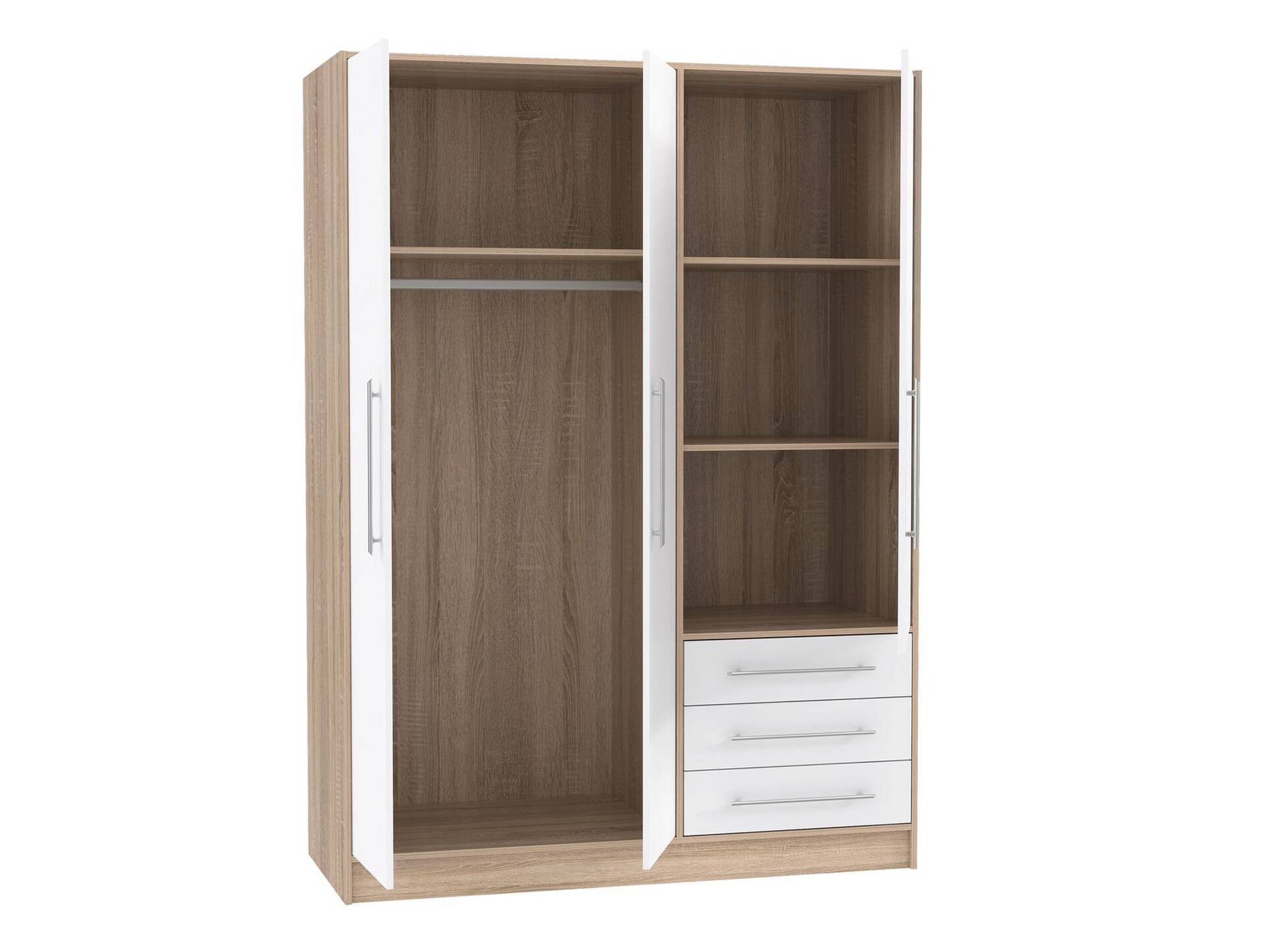 JAMI Kleiderschrank 3-trg mit 3 Schubkästen, Material Dekorspanplatte Eiche sonomafarbig / weiss