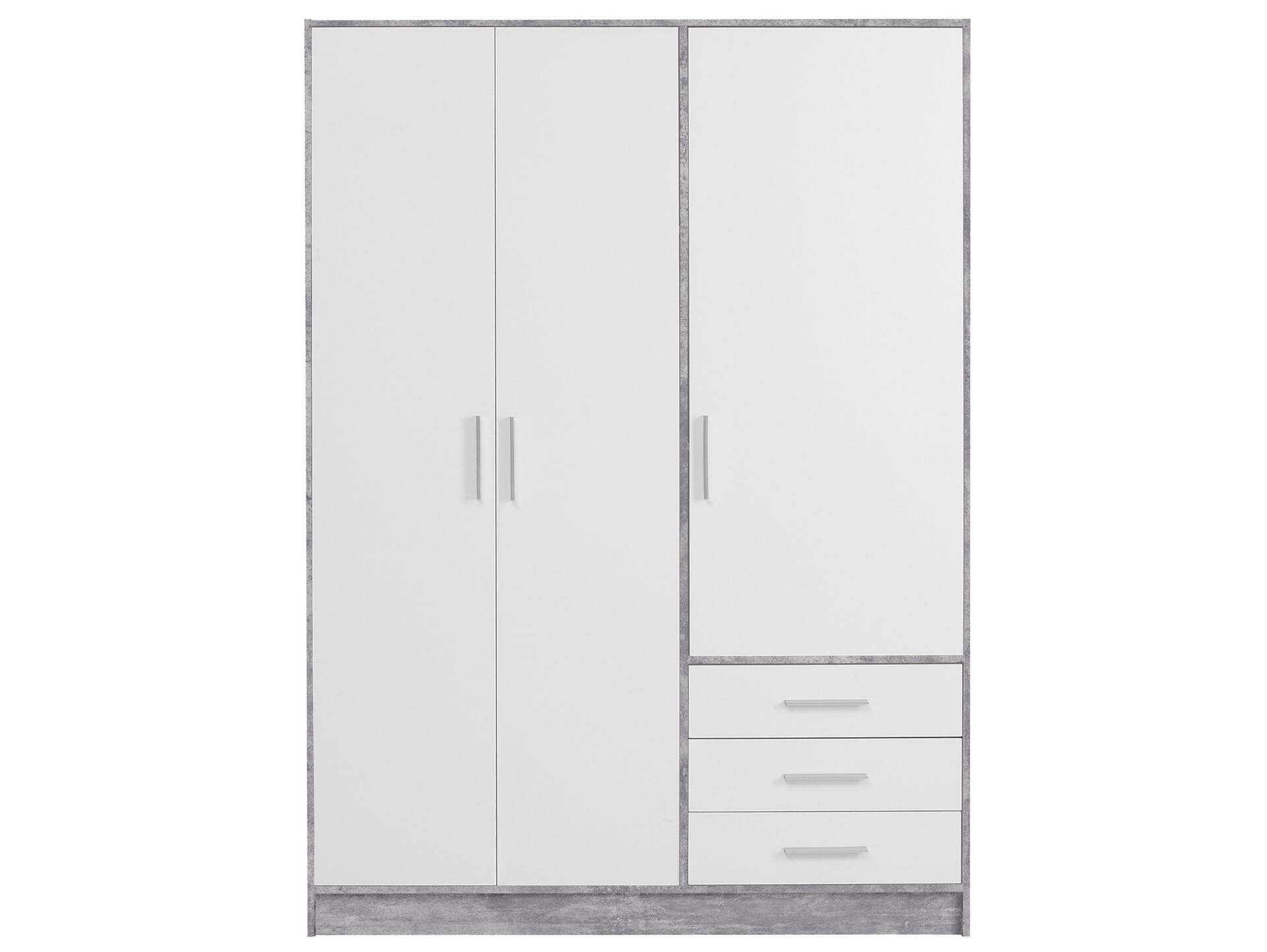 JAMI Kleiderschrank 3-trg mit 3 Schubkästen, Material Dekorspanplatte betonfarbig / weiss