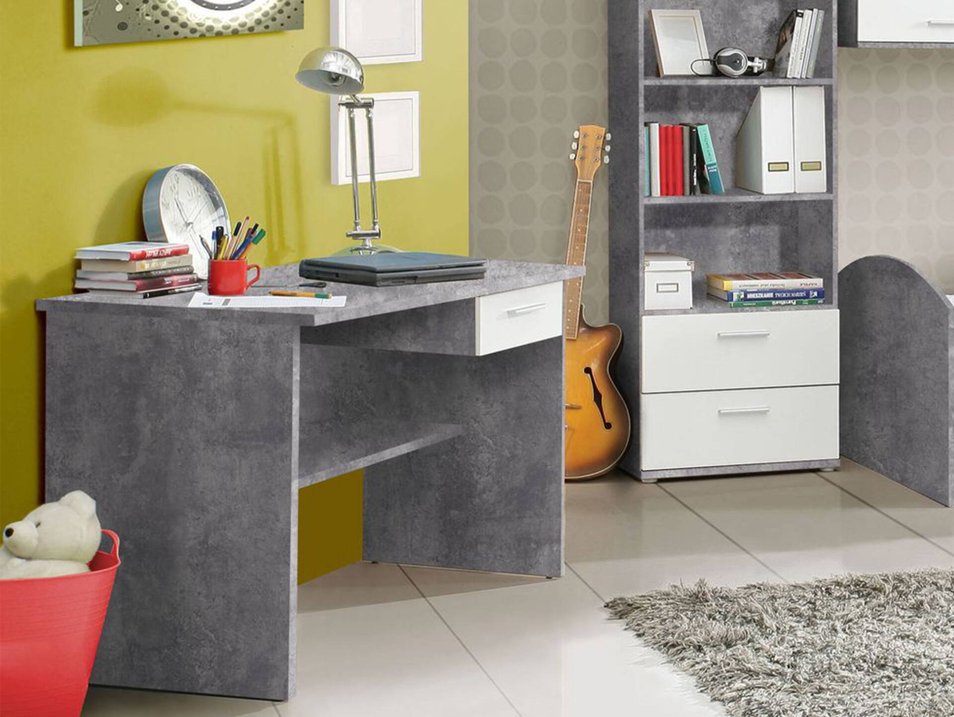 LILLY Schreibtisch, Material Dekorspanplatte, betonfarbig/weiss 