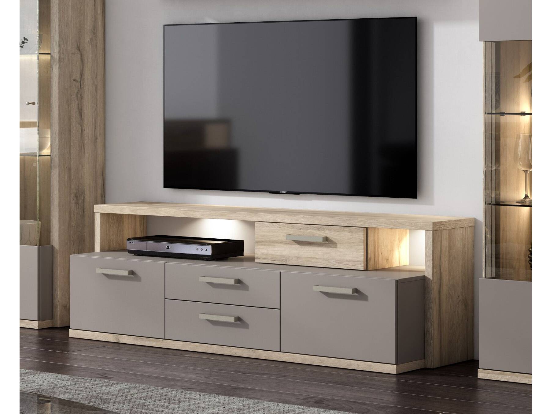 ADANA TV-Unterschrank, Material Dekorspanplatte, Eiche biancofarbig/basaltfarbig 