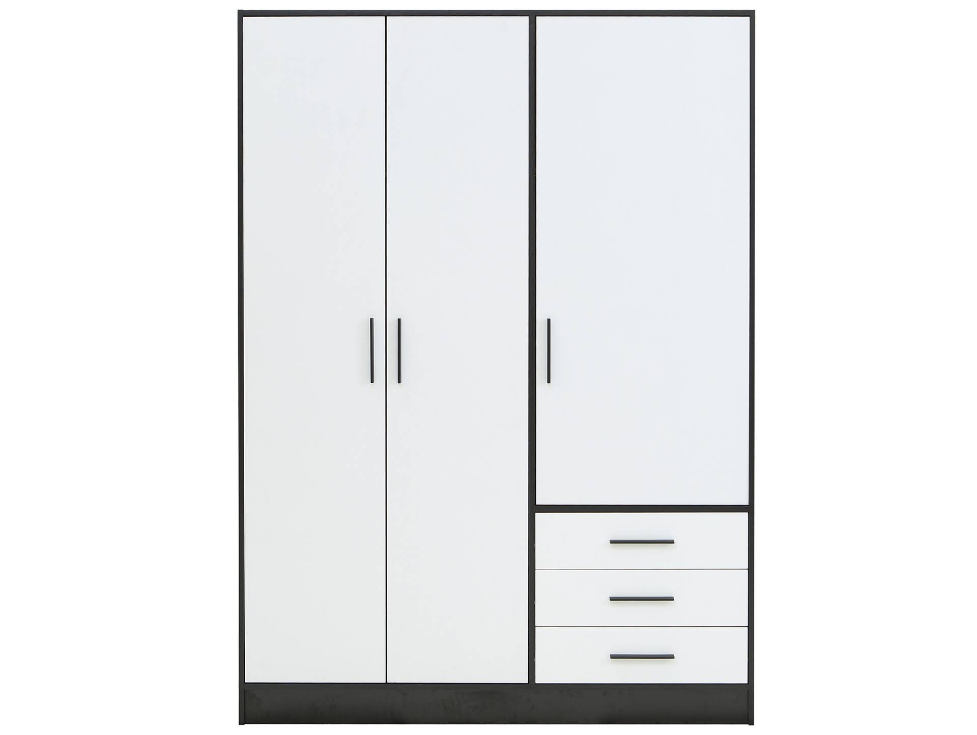 JAMI Kleiderschrank 3-trg mit 3 Schubkästen, Material Dekorspanplatte schwarz / weiss