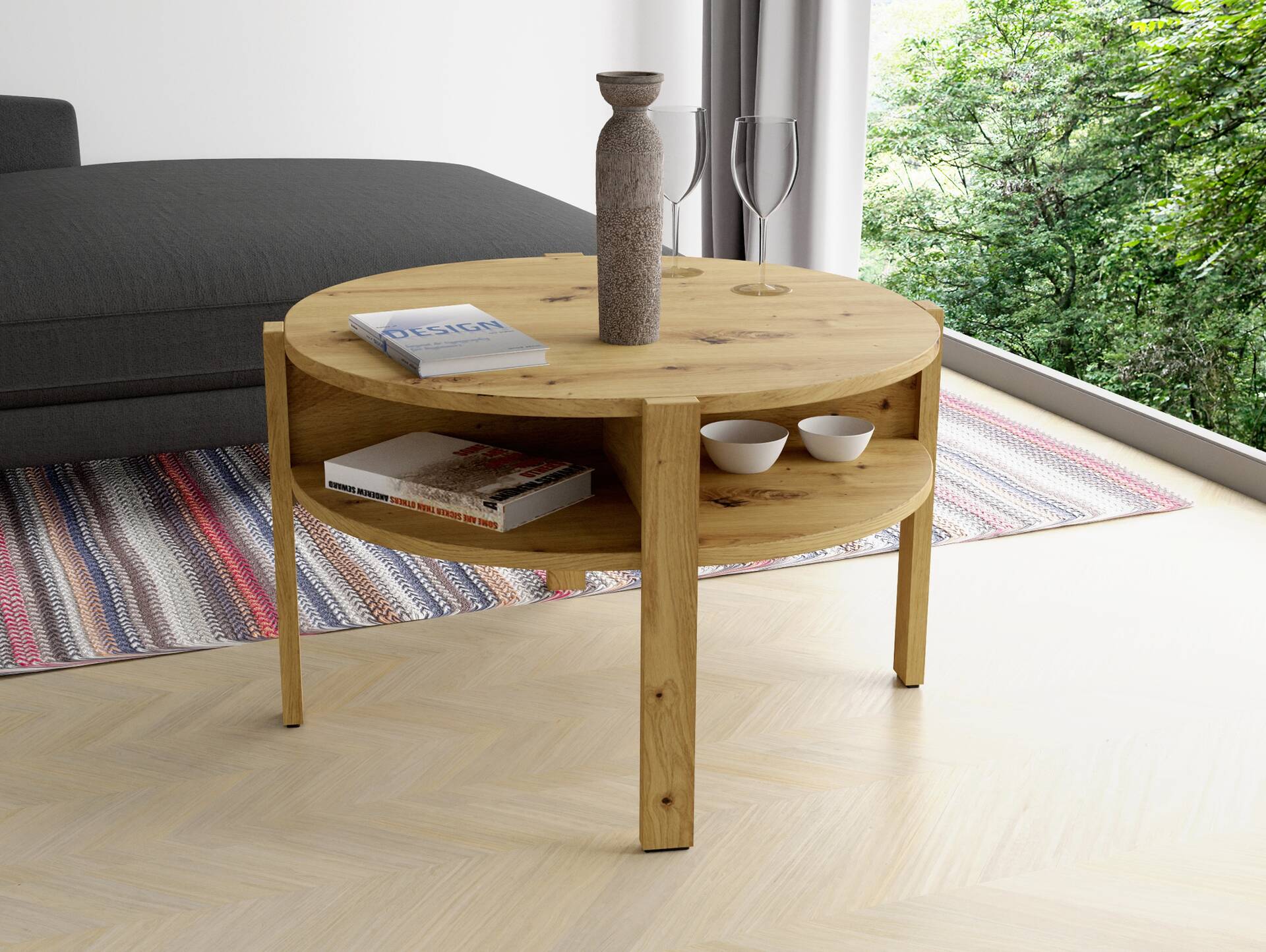 TAFFY Couchtisch, Material Dekorspanplatte, rund Artisan eichefarbig
