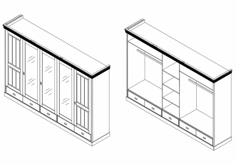 ROMAN Kleiderschrank / Drehtürenschrank, Material Massivholz, Kiefer 5-türig | weiss/honig