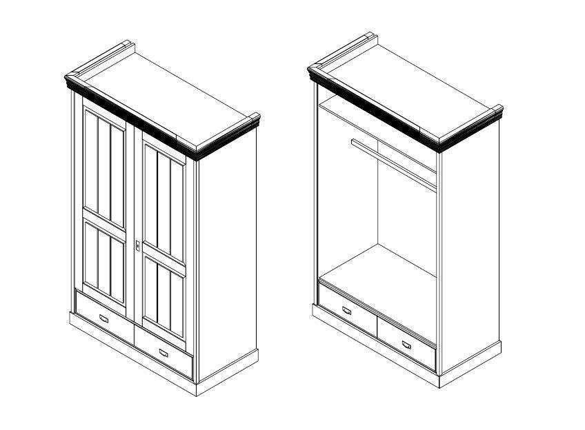 ROMAN Kleiderschrank / Drehtürenschrank, Material Massivholz, Kiefer 2-türig | weiss