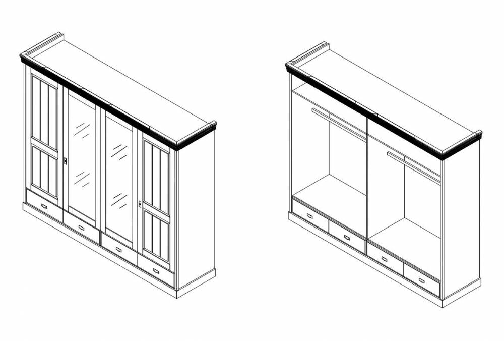 ROMAN Kleiderschrank / Drehtürenschrank, Material Massivholz, Kiefer 4-türig | weiss