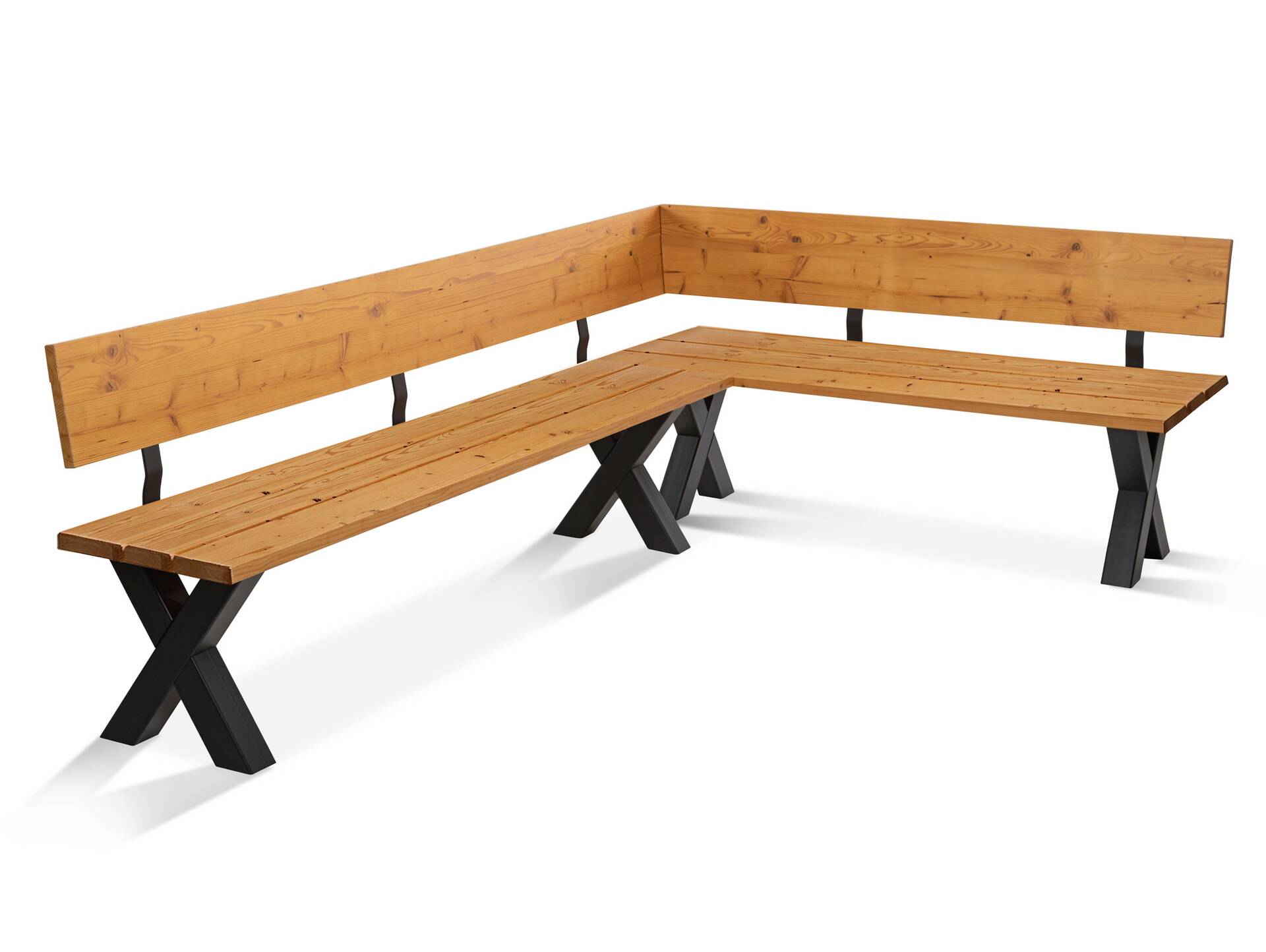 KENTUCKY Garten-Eckbank mit X-Beinen, Altholzoptik, Material Massivholz, THERMO-Fichte gebürstet/lasiert 224 x 167 cm | natur