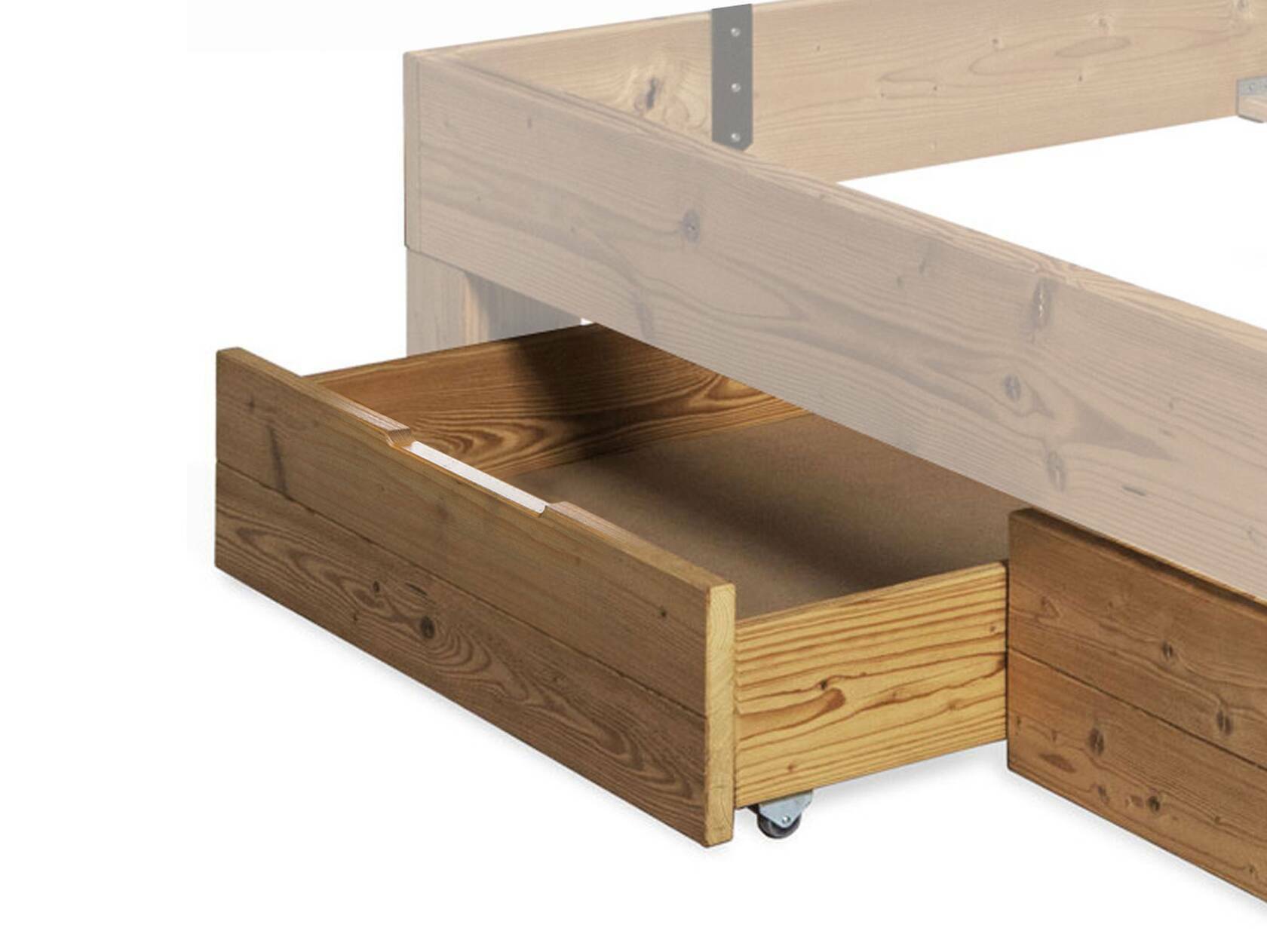 CURBY 2er Set Bettschubladen für 4-Fuß-Bett ÜBERLÄNGE, Material Massivholz, Thermo Fichte natur 