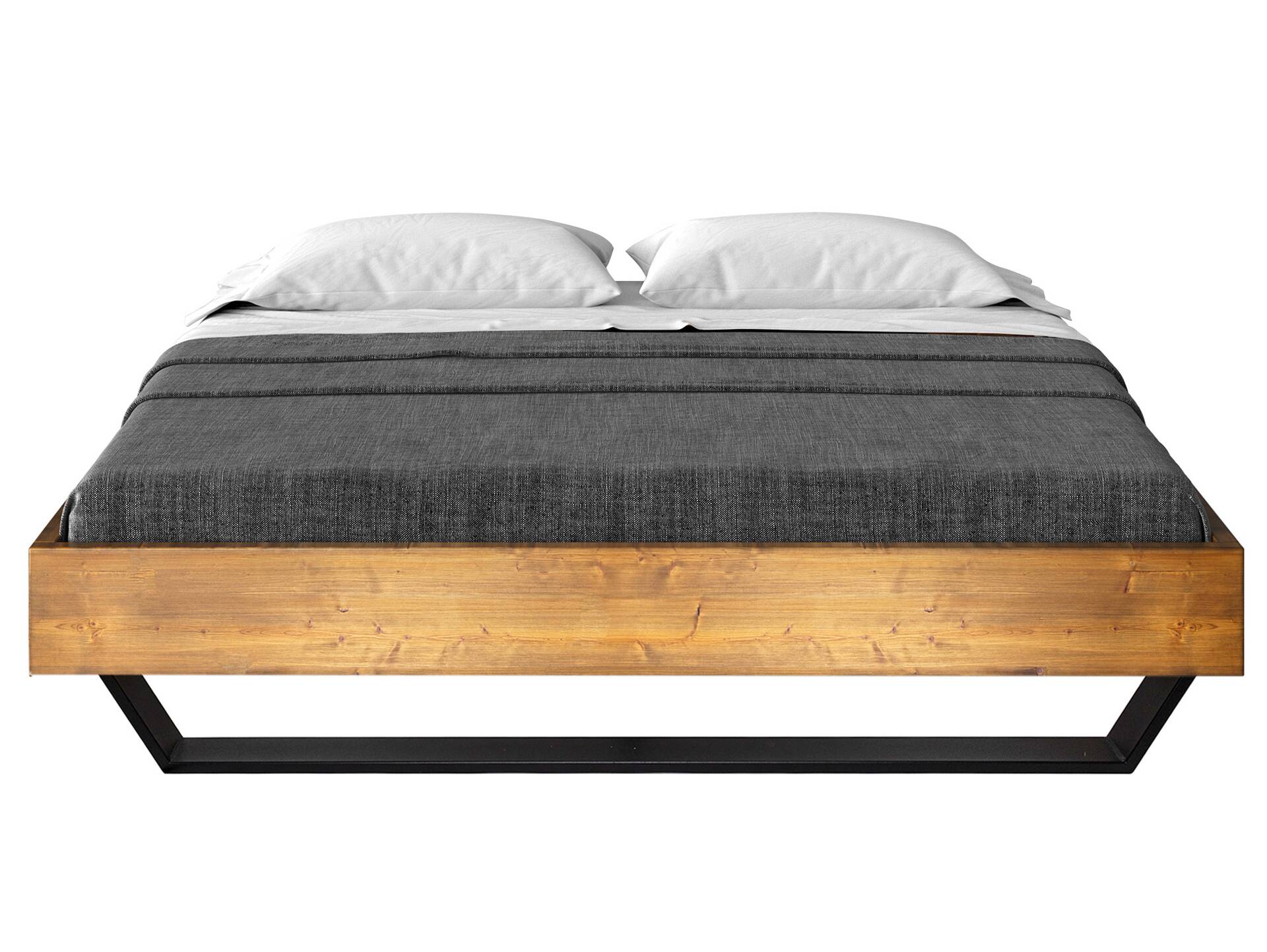 CURBY Kufenbett ohne Kopfteil, Material Massivholz, rustikale Altholzoptik, Fichte, Kufen schwarz 90 x 200 cm | vintage