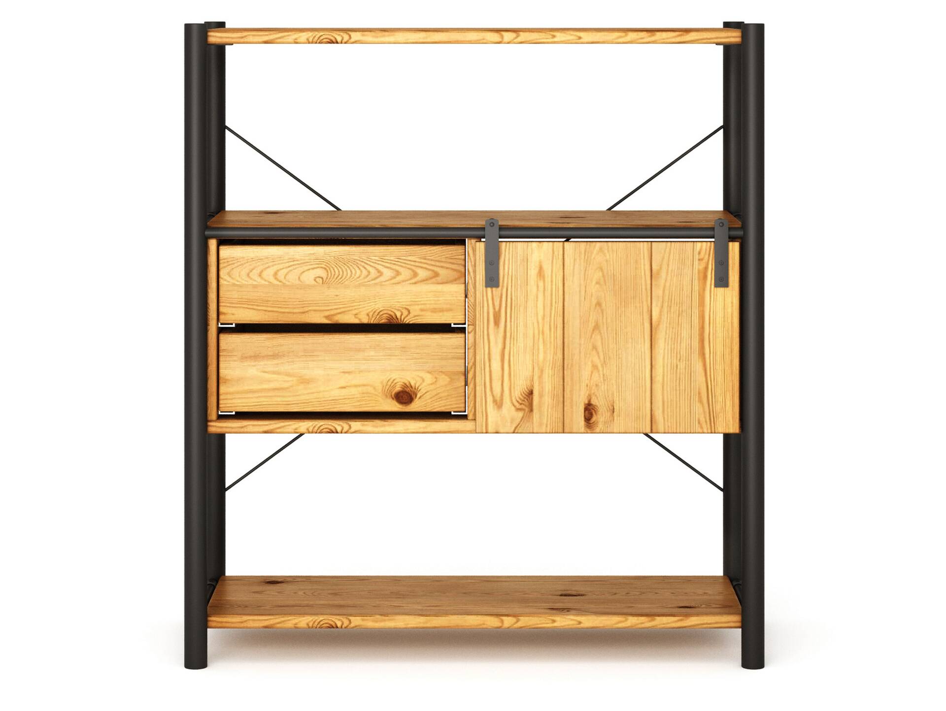 LIVERPOOL 4er Regal-Kombi, Highboard aus Massivholz Thermo-Fichte, Metall schwarz Natur