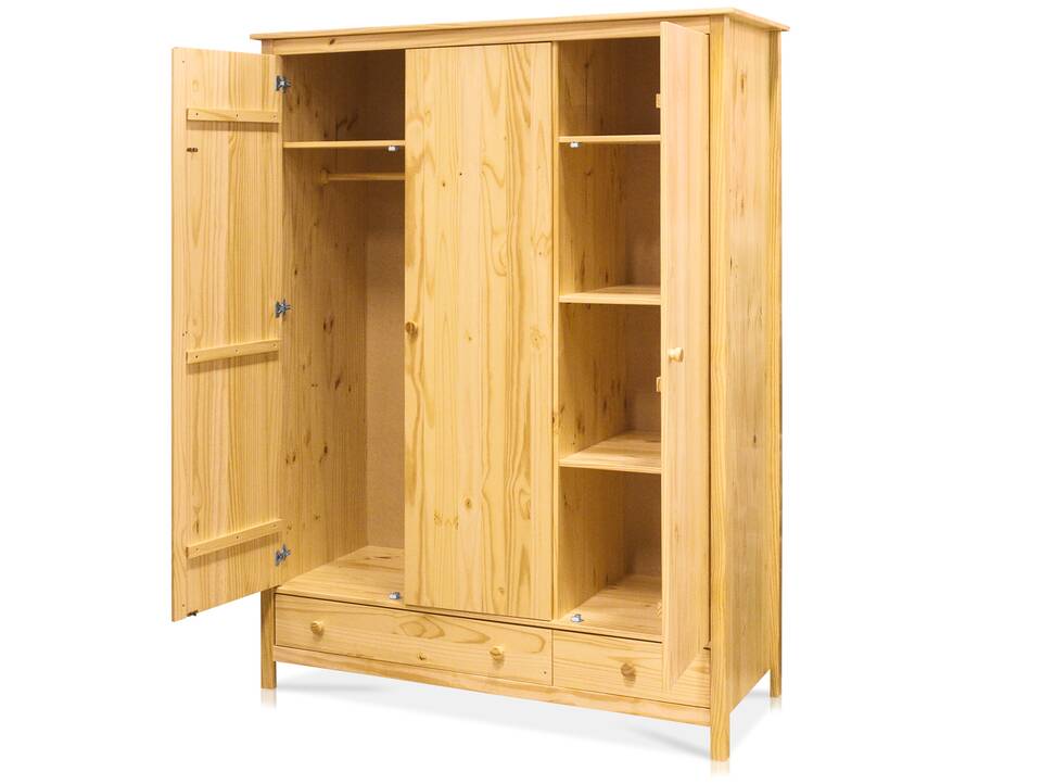 TOBINO Kleiderschrank 3trg, Material Massivholz, Kiefer Kiefer natur | Holz