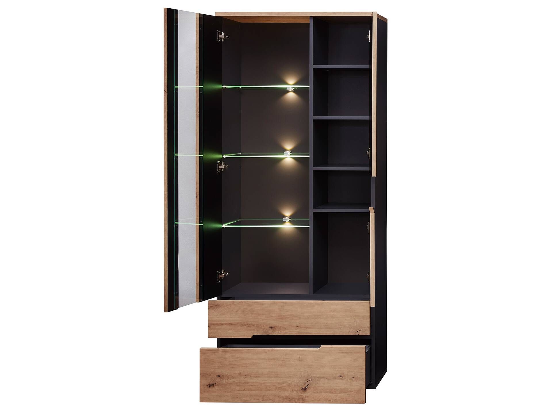 MAILAND Vitrine, Material Dekorspanplatte Artisan Eichefarbig / Graphit