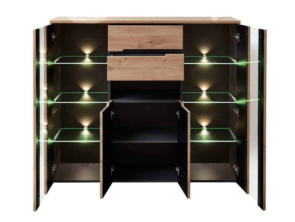 MAILAND Highboard, Material Dekorspanplatte Artisan eichefarbig / Graphit