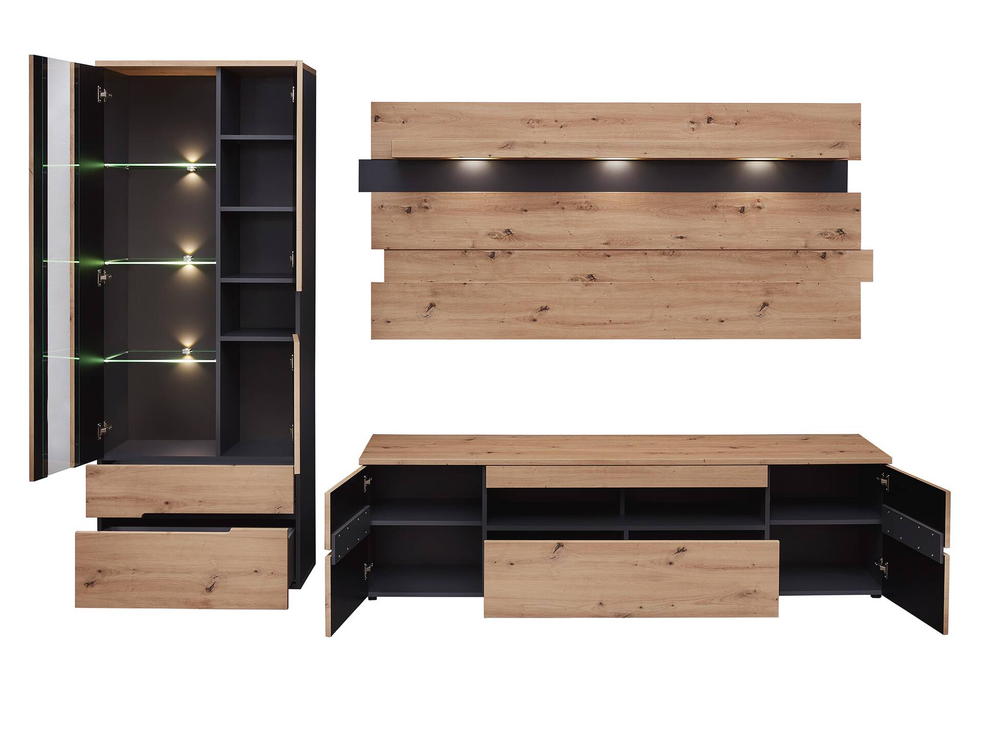 MAILAND Wandpaneel, Material Dekorspanplatte Artisan Eichefarbig / Graphit