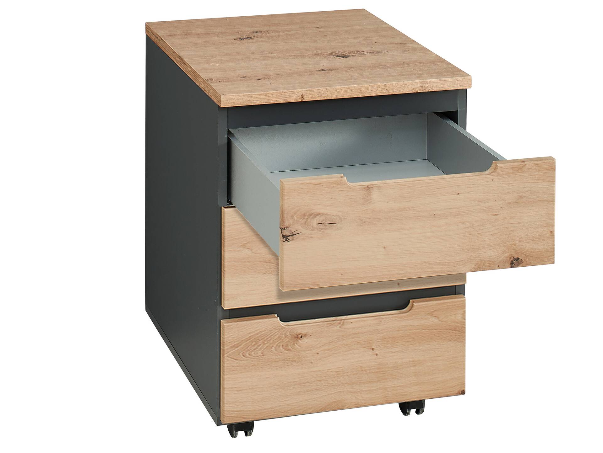 MAILAND Rollcontainer II, Material Dekorspanplatte Artisan Eichefarbig / Graphit