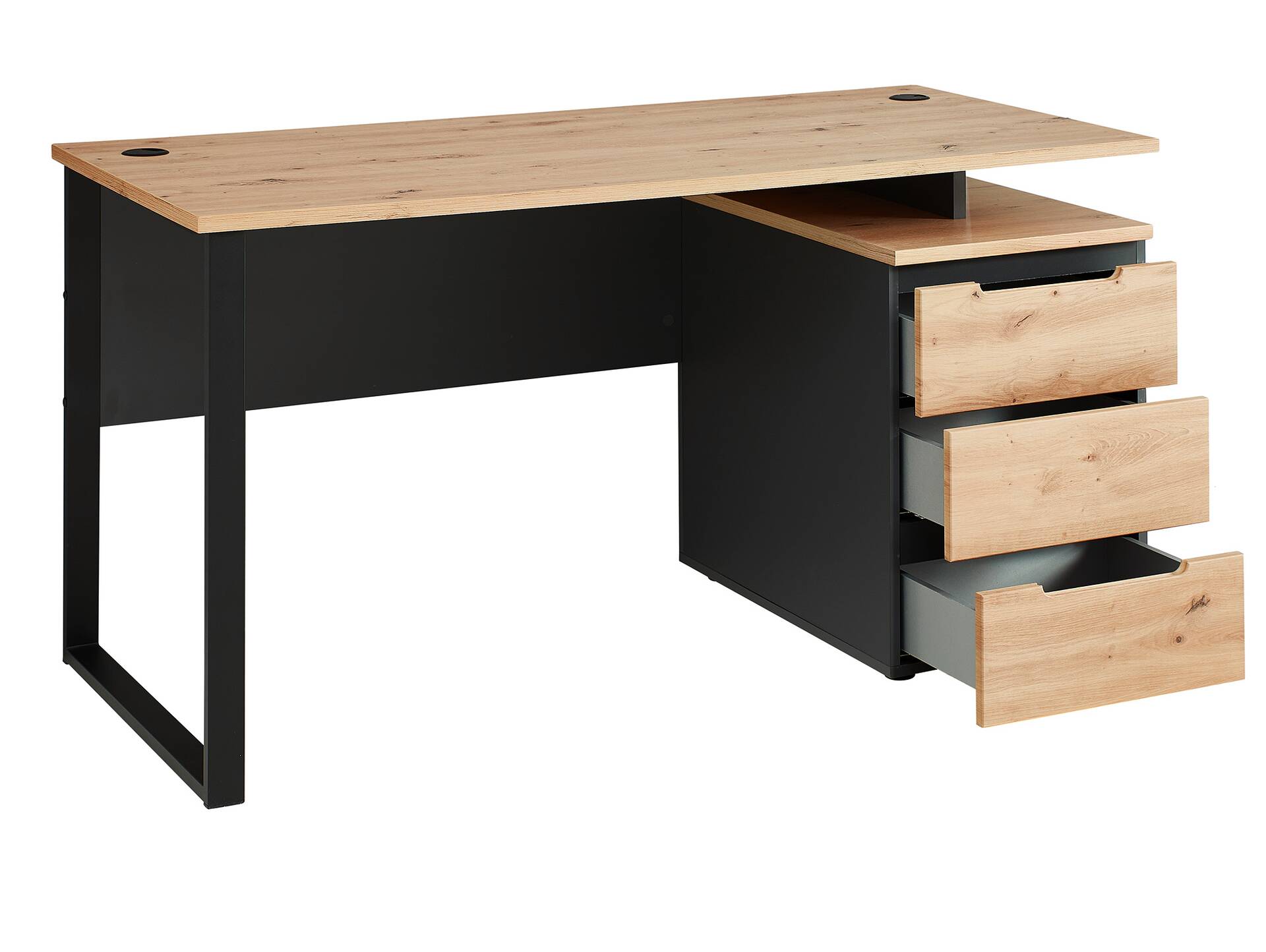 MAILAND Schreibtisch inkl. Schubkastenelement, Material Dekorspanplatte Artisan Eichefarbig / Graphit