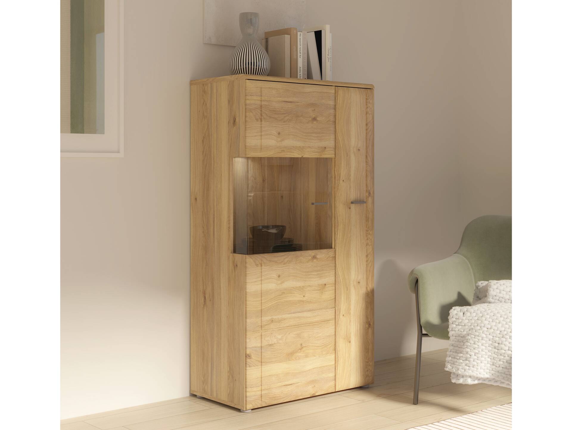 AURELIO Vitrine L, Material Dekorspanplatte, Mauvella Eiche Nachbildung 