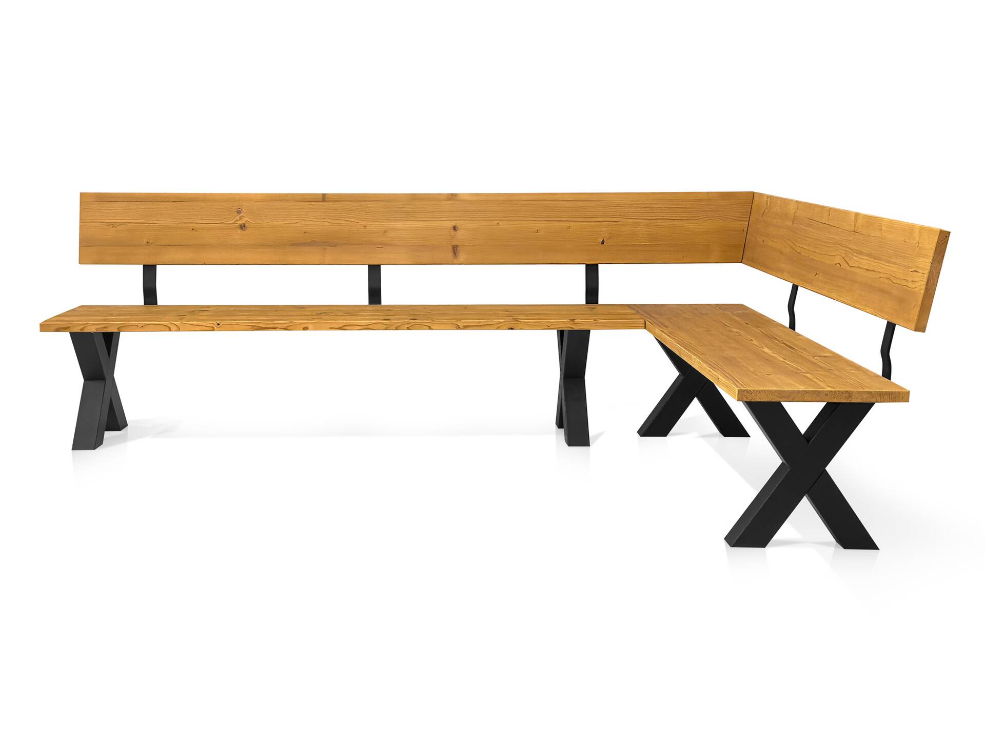 ALABAMA Eckbank mit X-Beinen, Altholzoptik, Material Massivholz, THERMO-Fichte lasiert 224 x 167 cm | natur