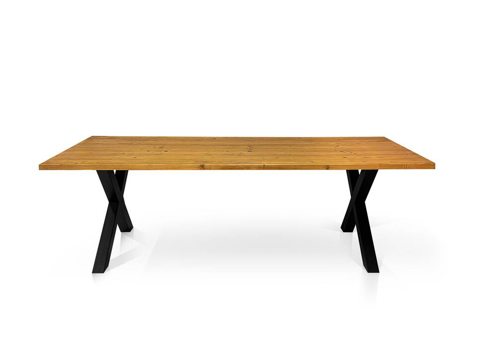 ALABAMA Massivholztisch mit X-Beinen, Altholzoptik, THERMO-Fichte lasiert 160 x 100 cm | natur