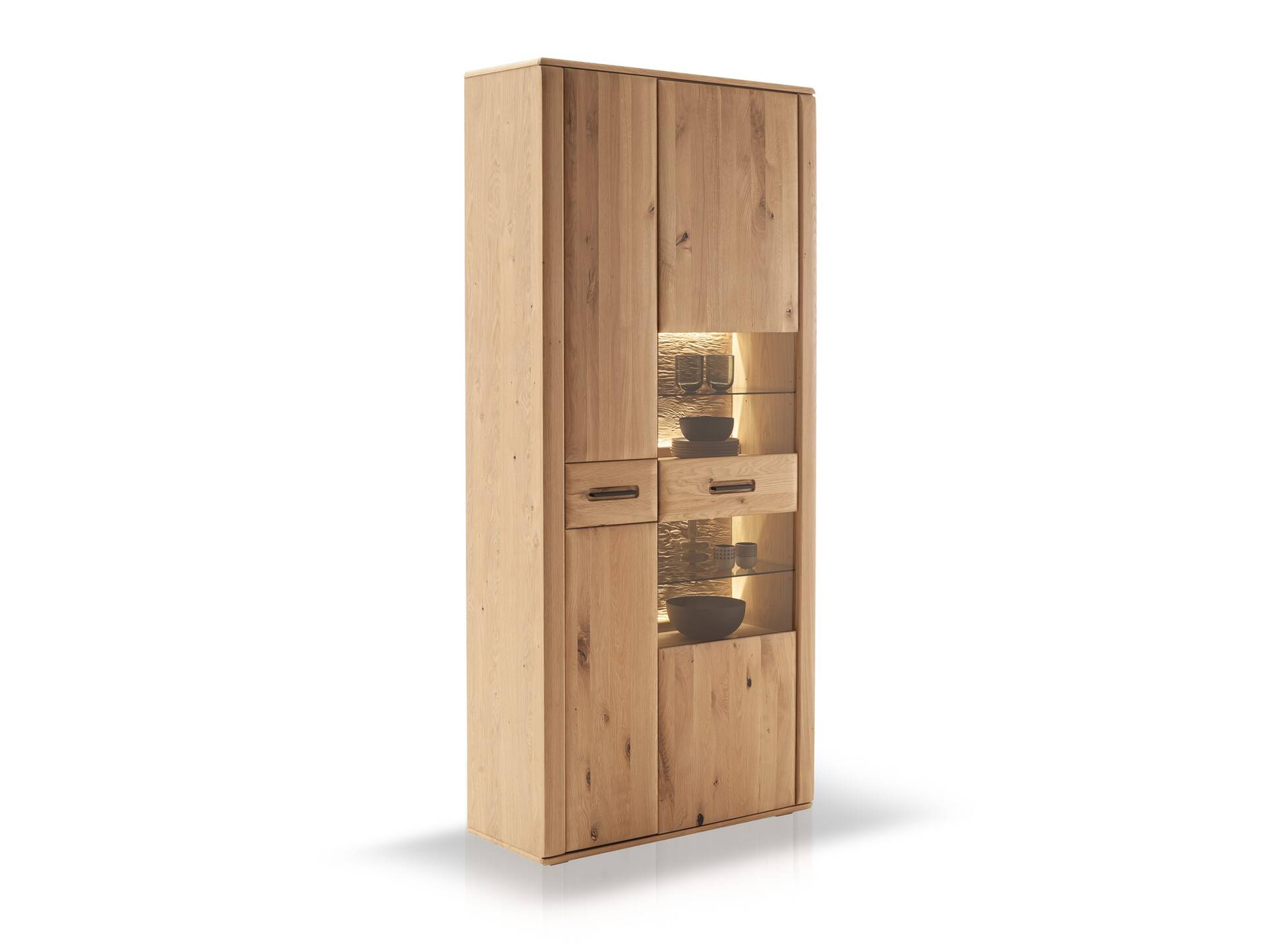 ASKARO Kombi-Vitrine, Material Teilmassiv, Balkeneiche geölt 