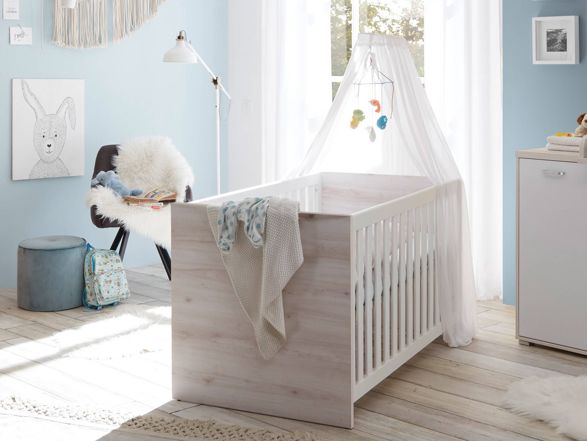 CIPPY Babybett,  Material Dekorspanplatte, silbereichefarbig/weiss 