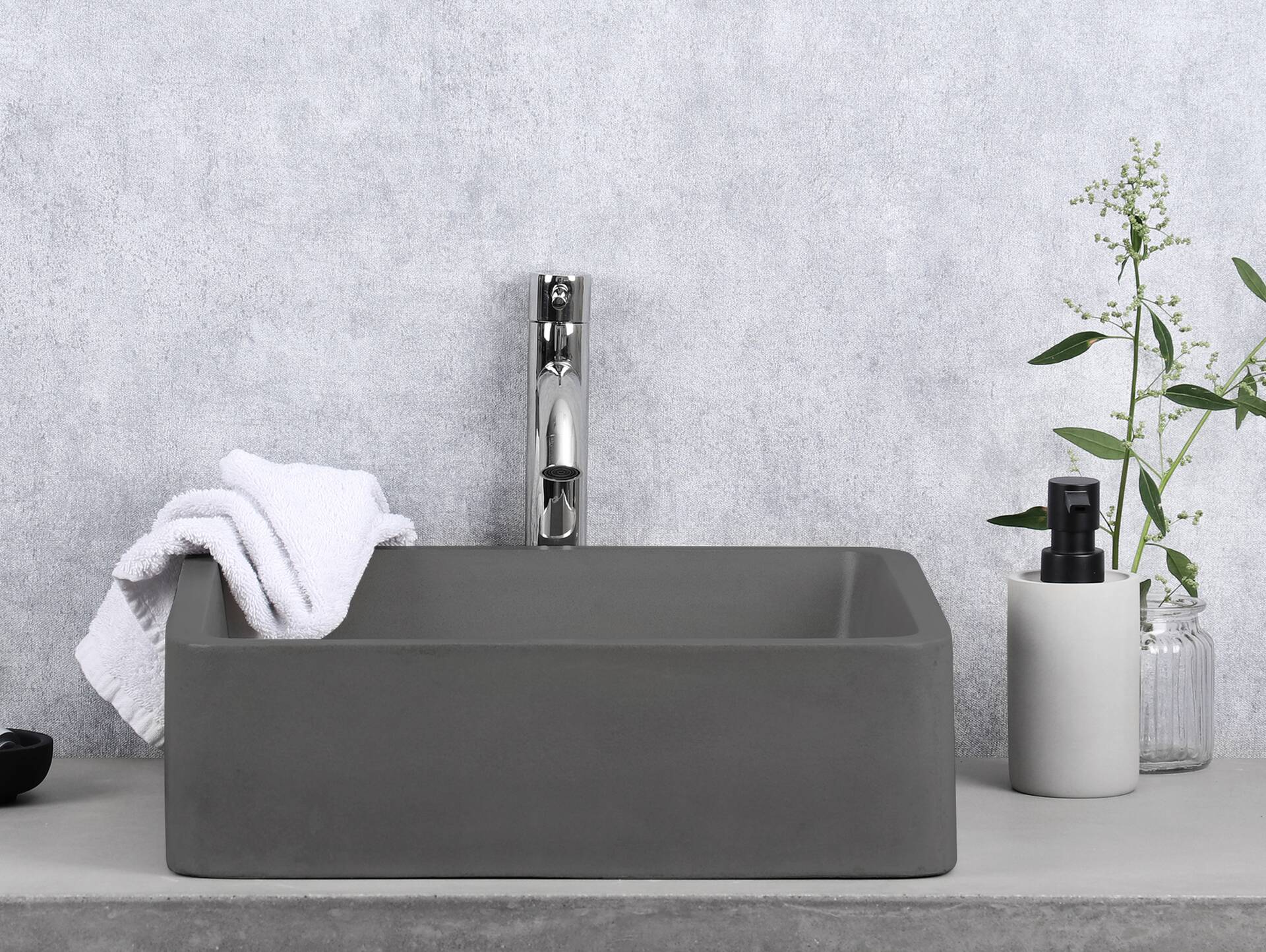 CAIRON Aufsatzwaschbecken, Material Beton, quadratisch 