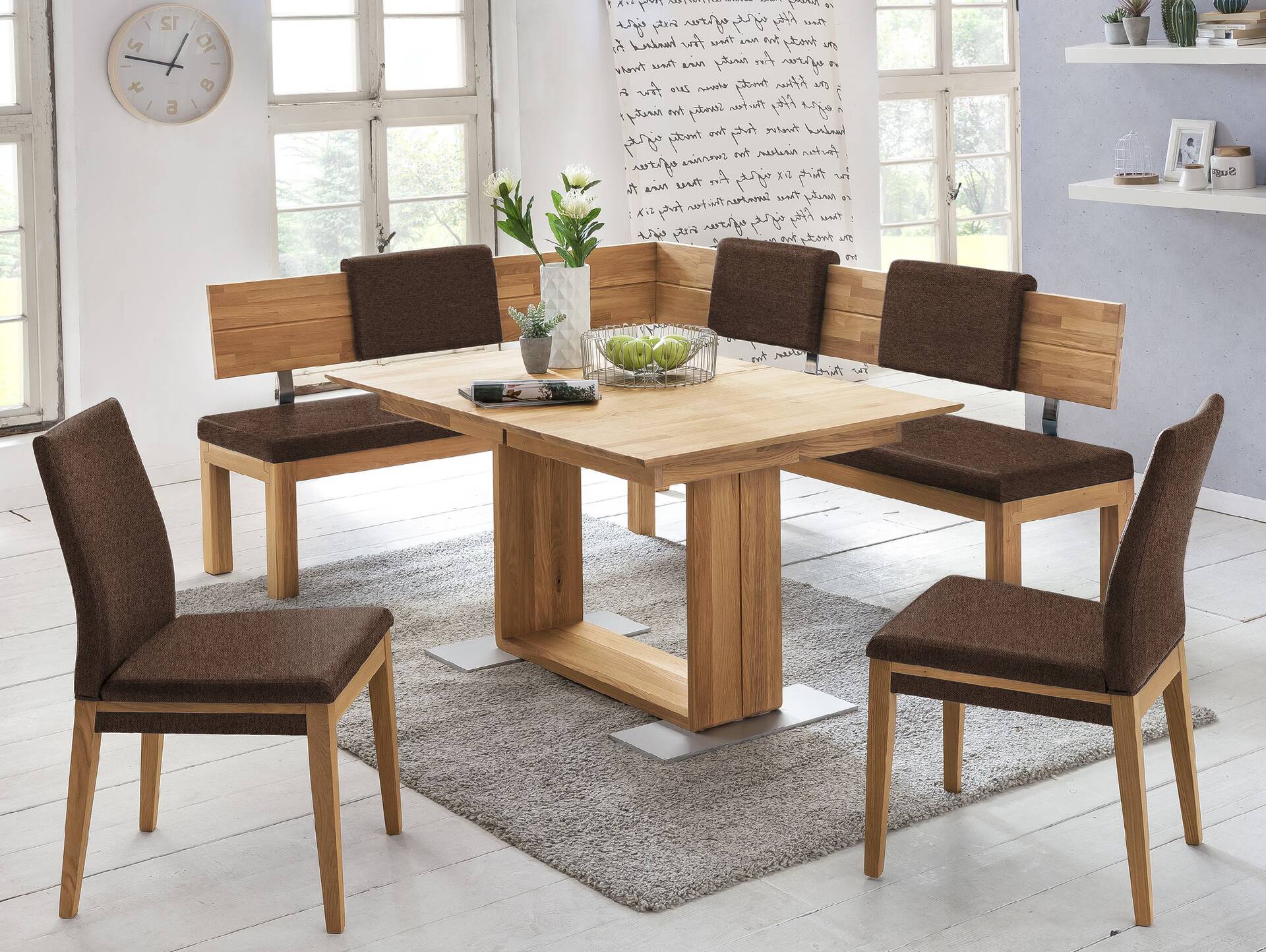 SALIMA II Sitzbank, Material Massivholz/Stoffbezug Eiche | 130 cm | mit Rückenlehne | walnut