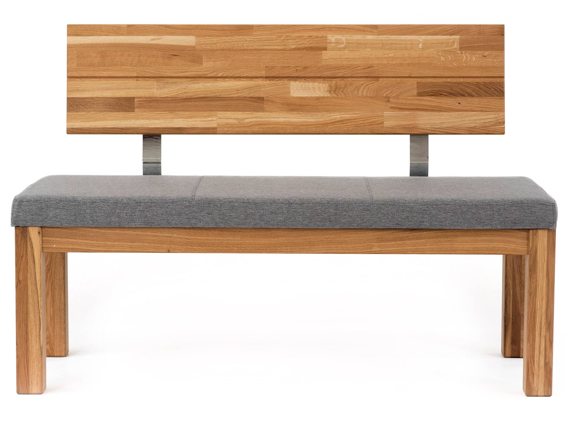 SALIMA II Sitzbank, Material Massivholz/Stoffbezug Eiche | 150 cm | mit Rückenlehne | grau
