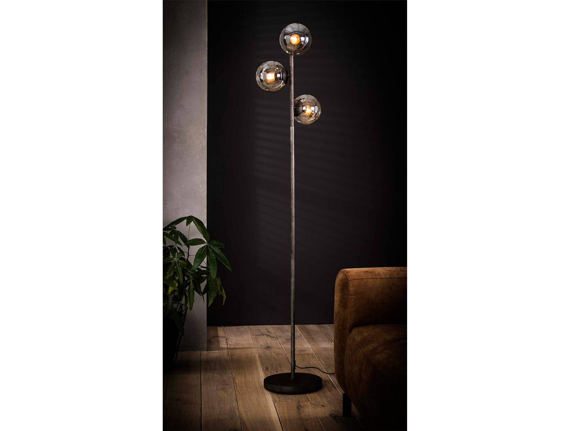MARIM Stehlampe schwarz mit 3 Glaskugeln 